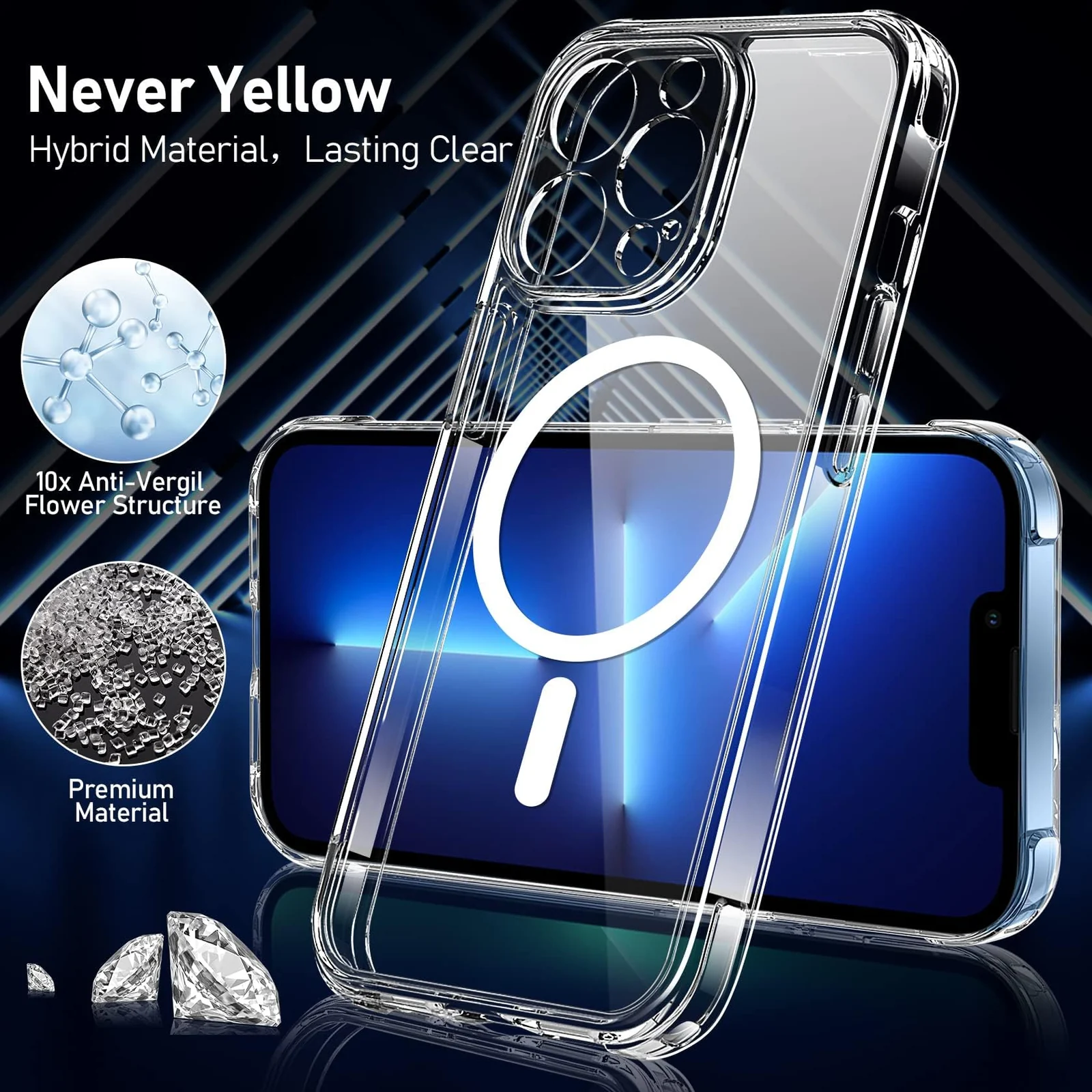 DL3 Mobilak Clear MagSafe-Compatible Magnetic Case for iPhone 13 Pro Max with Camera Protection and Shockproof Design - Clear