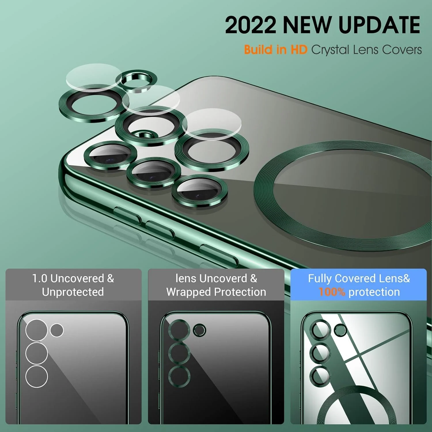 DL3 Mobilak Clear TPU Card Holder Case for Samsung Galaxy S23 FE with Camera Protection and Magnetic Car-Mount Support - Green