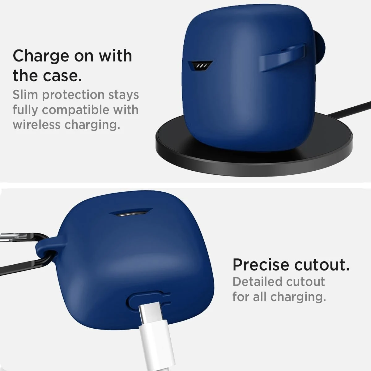DL3 Mobilak Silicone Case Compatible with JBL Tune Flex Earbuds, Soft Silicone Protective Case Cover, Shockproof Sleeve with Carabiner For JBL Tune Flex - Blue