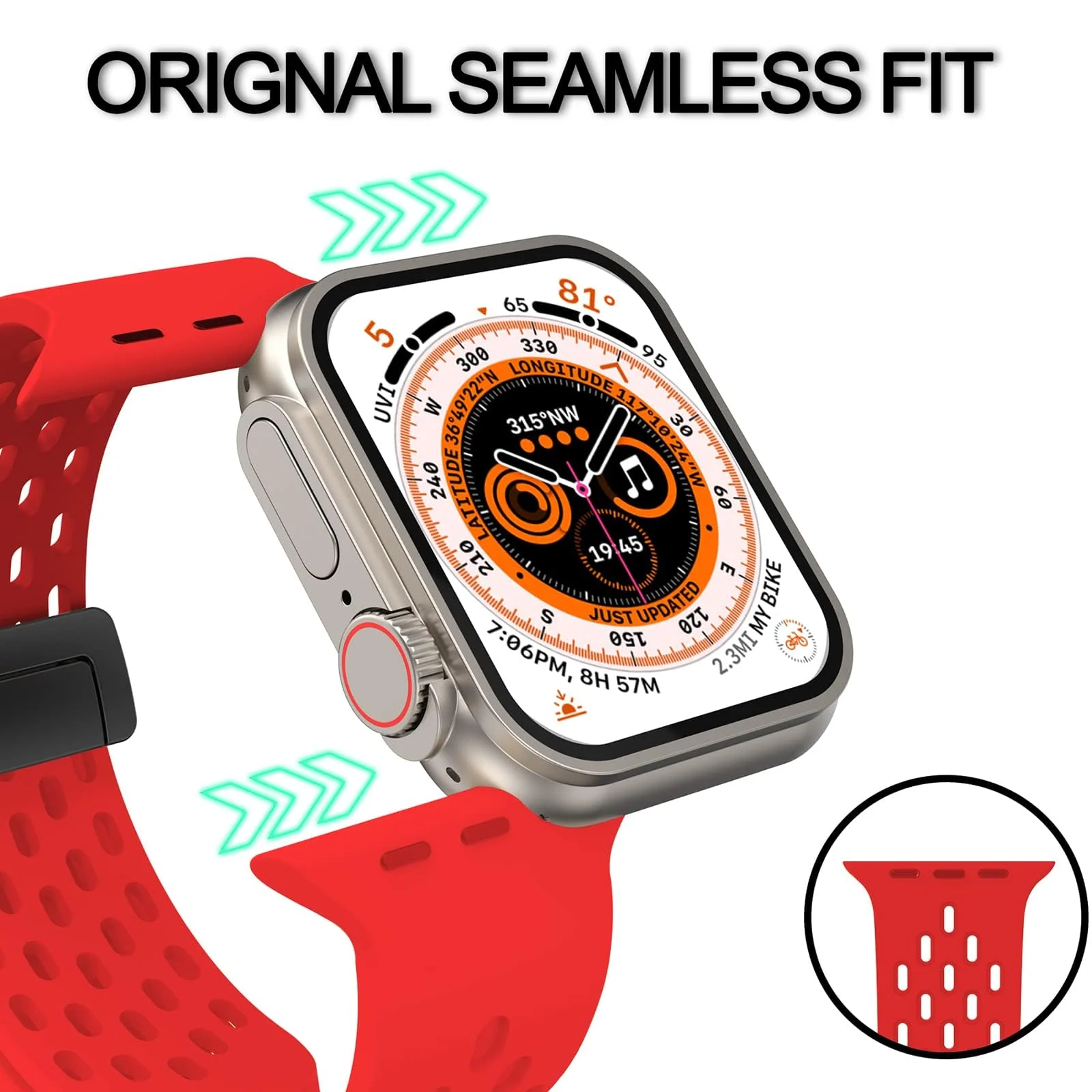 DL3 MOBILAK Magnetic Bands for Apple Watch Band 49mm 45mm 44mm 42mm, Soft Silicone Magnetic Buckle Breathable Sport Watch Strap for iWatch Series SE2 SE 9 8 7 6 5 4 3 2 1 Ultra 2/Ultra - Red