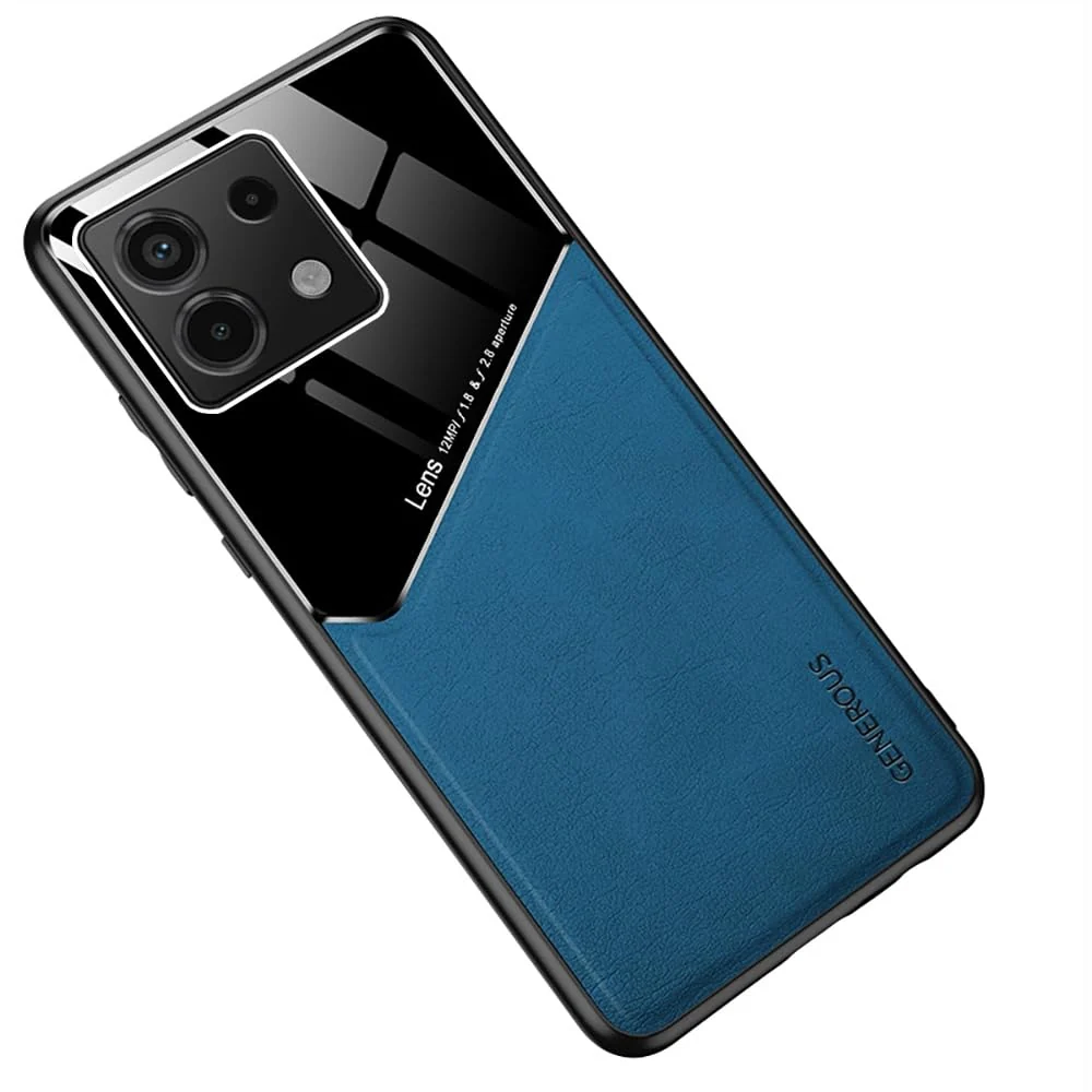 DL3 Mobilak Faux Leather and Plexiglass TPU Case for Xiaomi Redmi Note 13 Pro 4G / Poco M6 Pro 4G (Not 5G) with Magnetic Car-Mount Support and Shockproof Design - Blue