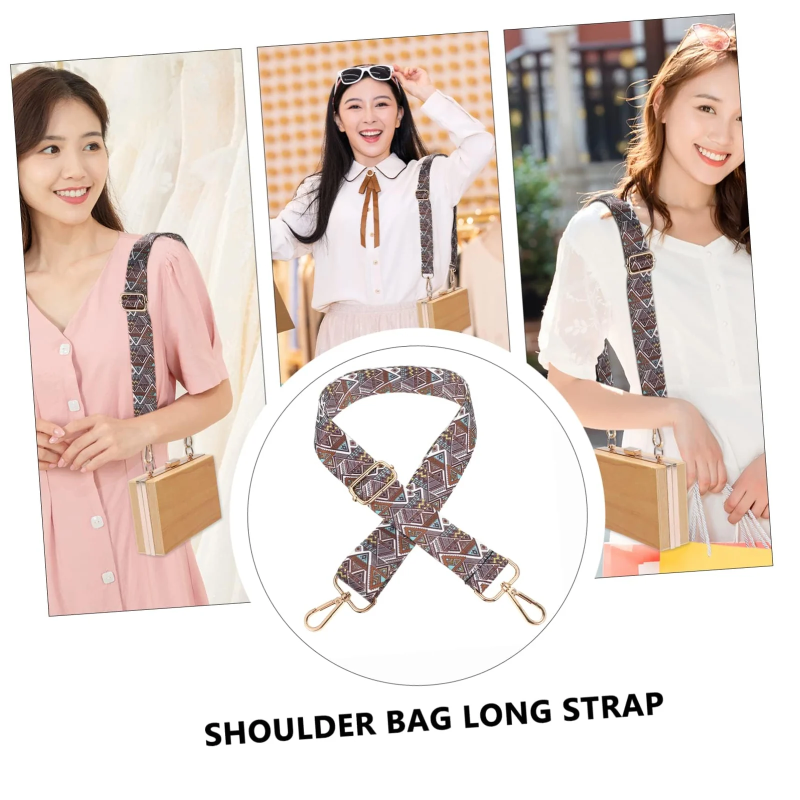DL3 Mobilak Adjustable Wide Crossbody Bag Strap for Women, Replacement Shoulder Strap for Handbags, Totes & Purses with Elegant Embroidered Pattern and Metal Hooks - Brown Yellow