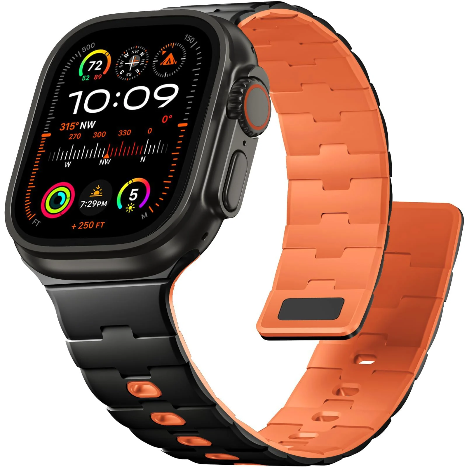 DL3 MOBILAK Adjustable Silicone Sports Watch Strap for 49MM - Black/Orange