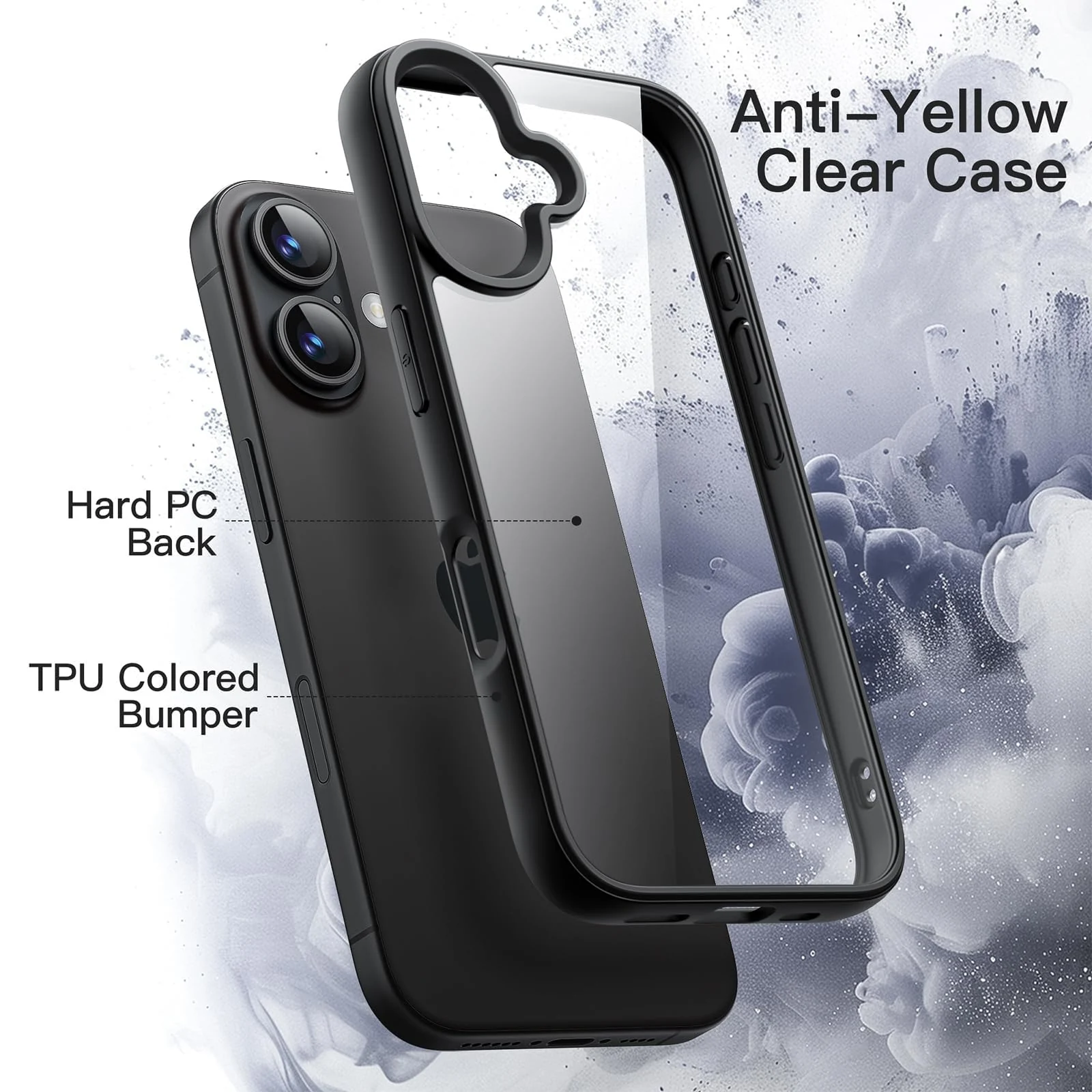 DL3 Mobilak Clear PC and TPU Protective Case for iPhone 16 with Military-Grade Protection and Anti-Yellowing Design - A Black