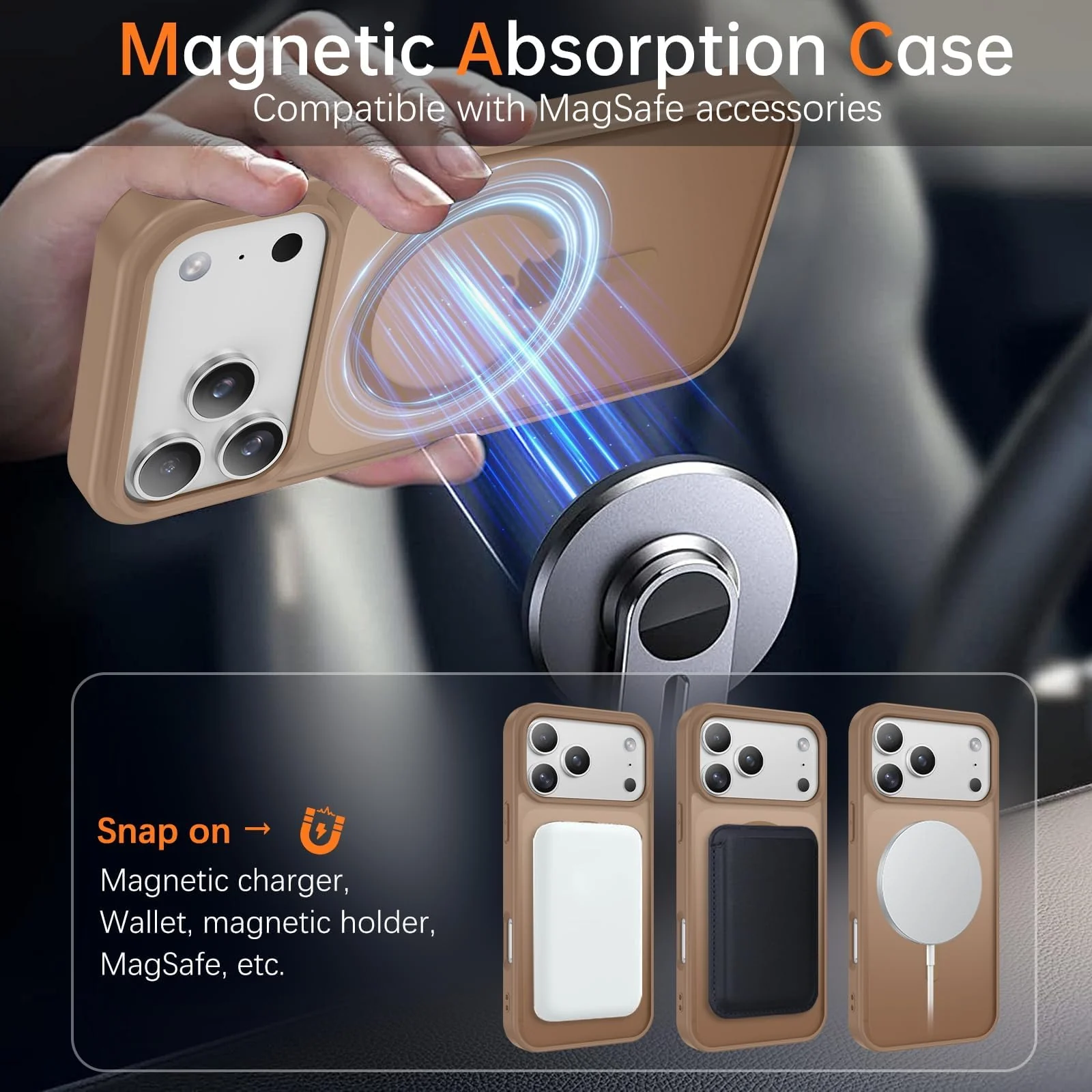 DL3 Mobilak For iPhone 17 Pro Max Case [Compatible with MagSafe], Full Camera Protection, Built-in Magnetic Ring, Shockproof, Scratch-Resistant, Translucent Matte Mobile Cover - Desert Titanium