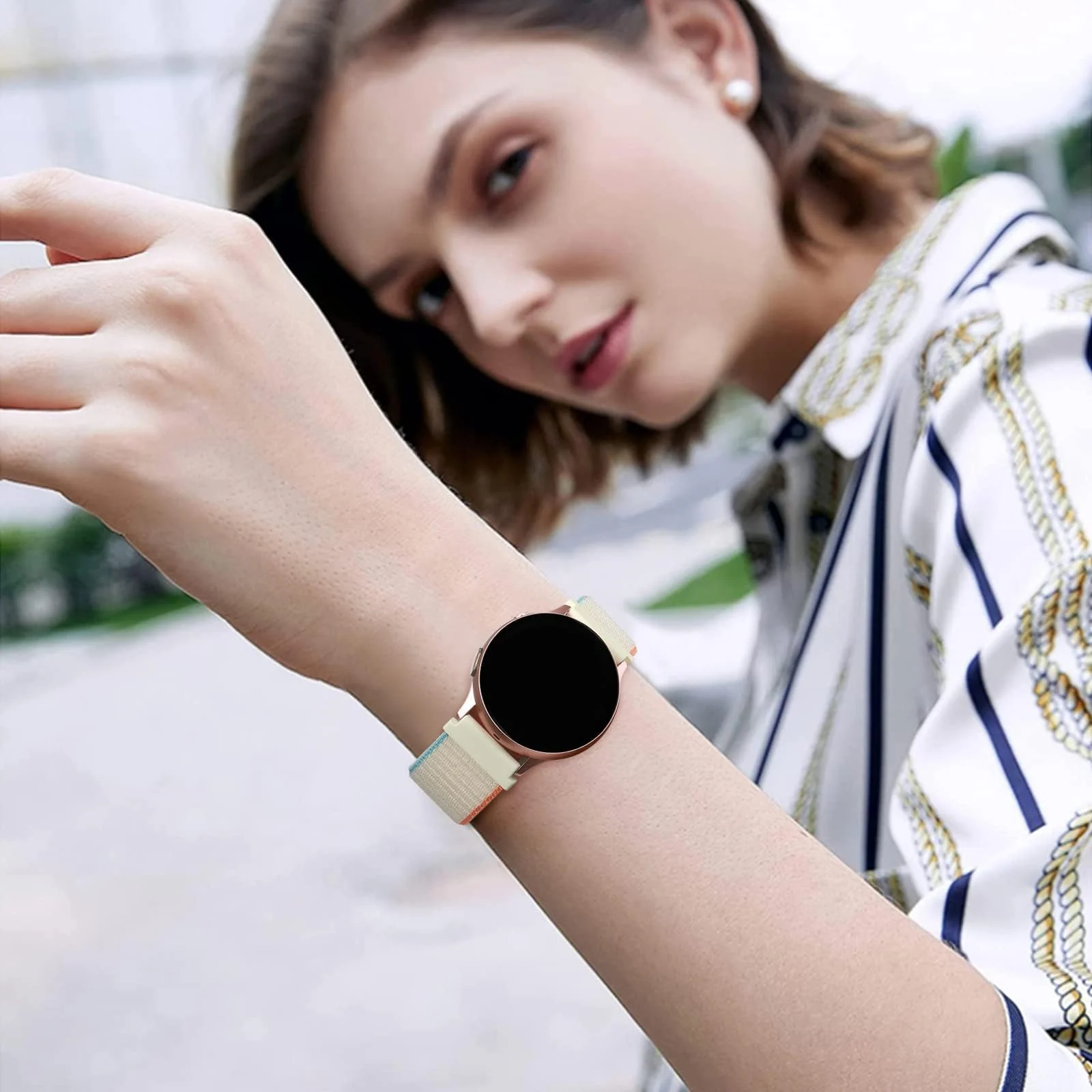 DL3 Mobilak Strap Nylon 20MM Band For Samsung Gear Sport/Watch 4/Watch 5 /Watch 5 Pro /S2 classic/active 2 40mm 44mm/Amazfit GTS 3/ GTS 4/GTS4 Mini/Bip 3/3Pro/GTS 2 mini/GTS 2e/Bip U - Cream