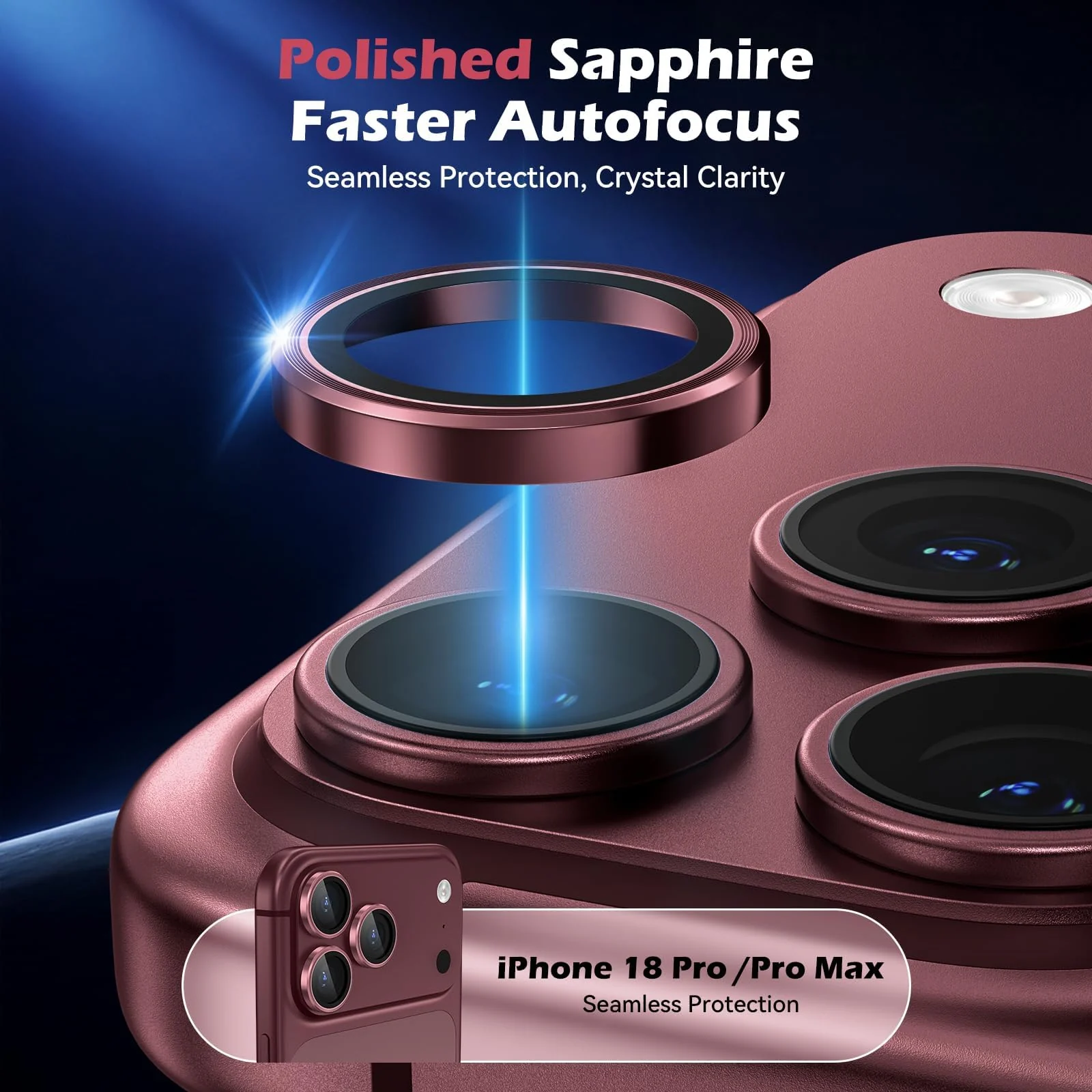 DL3 MOBILAK Individual Ring Camera Lens Protector for Apple iPhone 18 Pro and 18 Pro Max - Burgundy