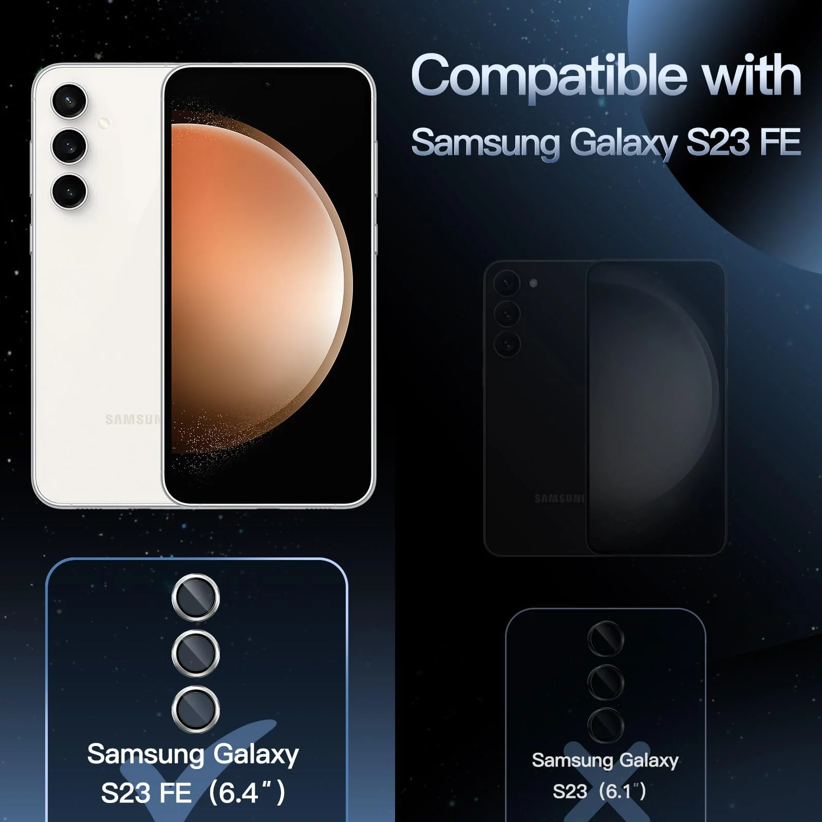 DL3 Mobilak Camera Lens Protector for Samsung Galaxy S23 FE Accessories, 9H Tempered Glass Metal Individual Ring Camera Cover Screen Protector for Samsung S23 FE, Case Friendly, Anti Scratch - Silver