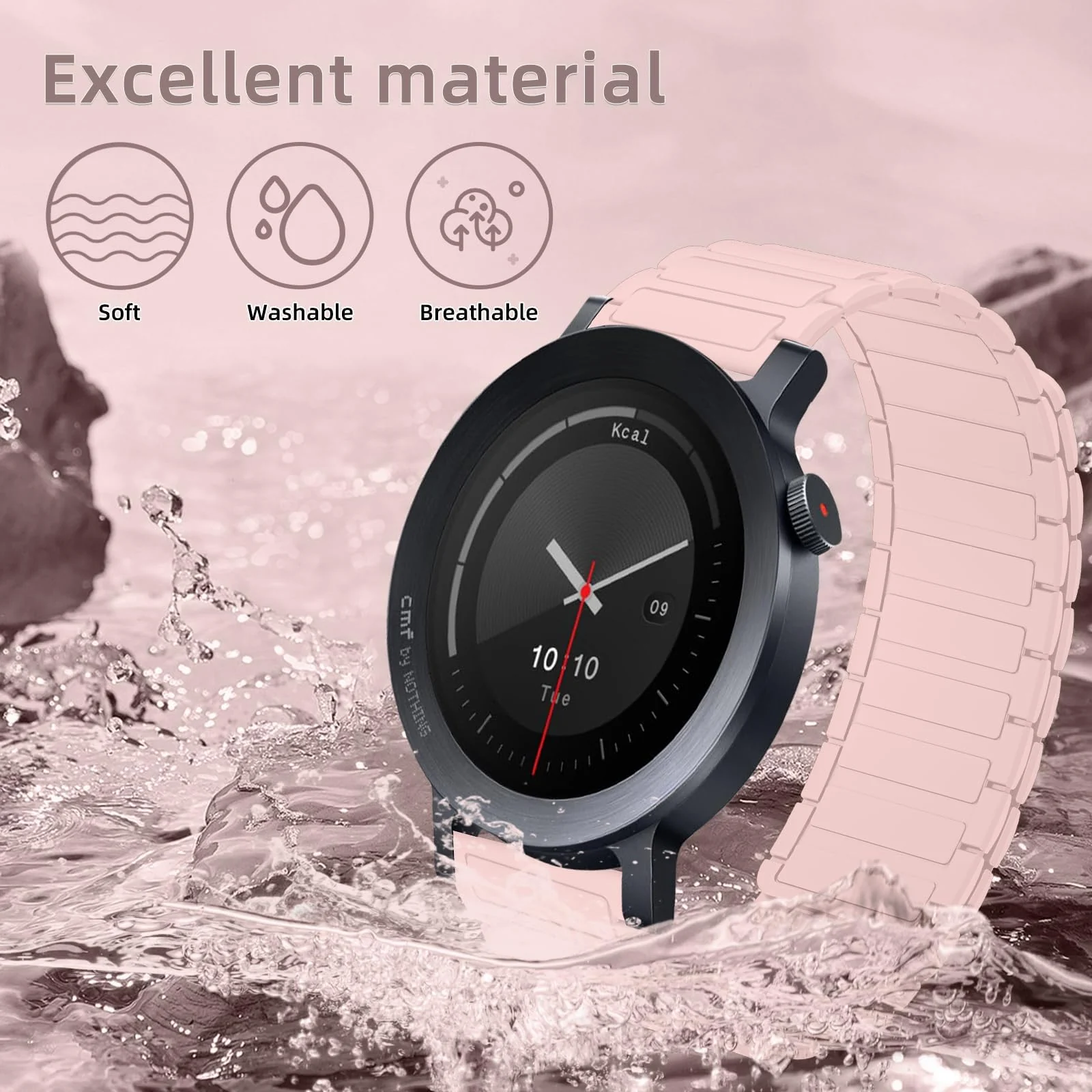 DL3 Mobilak 22mm Silicone Magnetic Strap for Xiaomi Redmi Watch 5 Active/5 Lite/Samsung Galaxy Watch 46mm/Watch 3 45mm/Gear S3/Huawei watch (GT6 GT5 GT4 GT3 GT2 GT 46MM)/GT2E/GT6 Pro/GT 5 Pro/Amazfit GTR4/Bip 6 - Pink