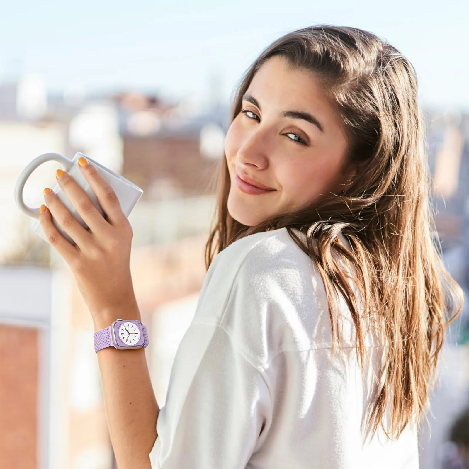 DL3 Mobilak Stretchy Nylon Solo Loop Strap For Apple Watch Band 40mm 41mm 38mm 42mm(Series 11 10) for Women Men, Sport Breathable Braided Wristband for iWatch Series 11 10 9 8 7 6 5 4 SE - Light Purple