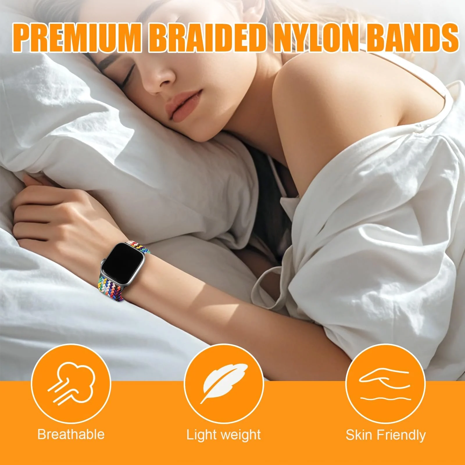 DL3 Mobilak Braided Bracelet Compatible with Redmi Watch 4/5 / 6 / Xiaomi Smart Band 8 Pro/Band 9 Pro, Nylon Magnetic Fabric Elastic Sport Nylon Replacement Strap for Men Women - Official Rainbow