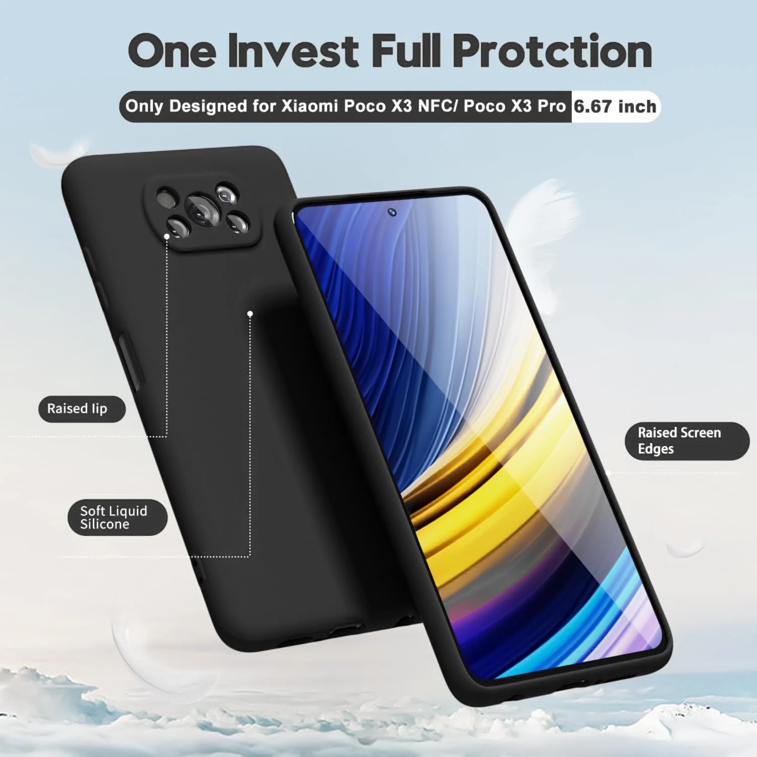 DL3 Mobilak Liquid Silicone Protective Case for Xiaomi Poco X3 Pro / Poco X3 NFC / Poco X3 with Camera Protection and Microfiber Lining - Black