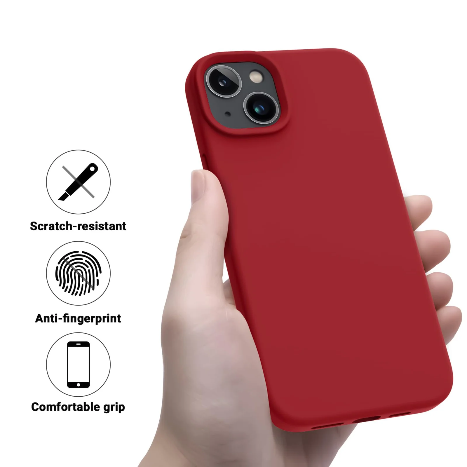 DL3 Mobilak Liquid Silicone Protective Case for iPhone 13 / iPhone 14 with Camera Protection and Microfiber Lining - Dark Red