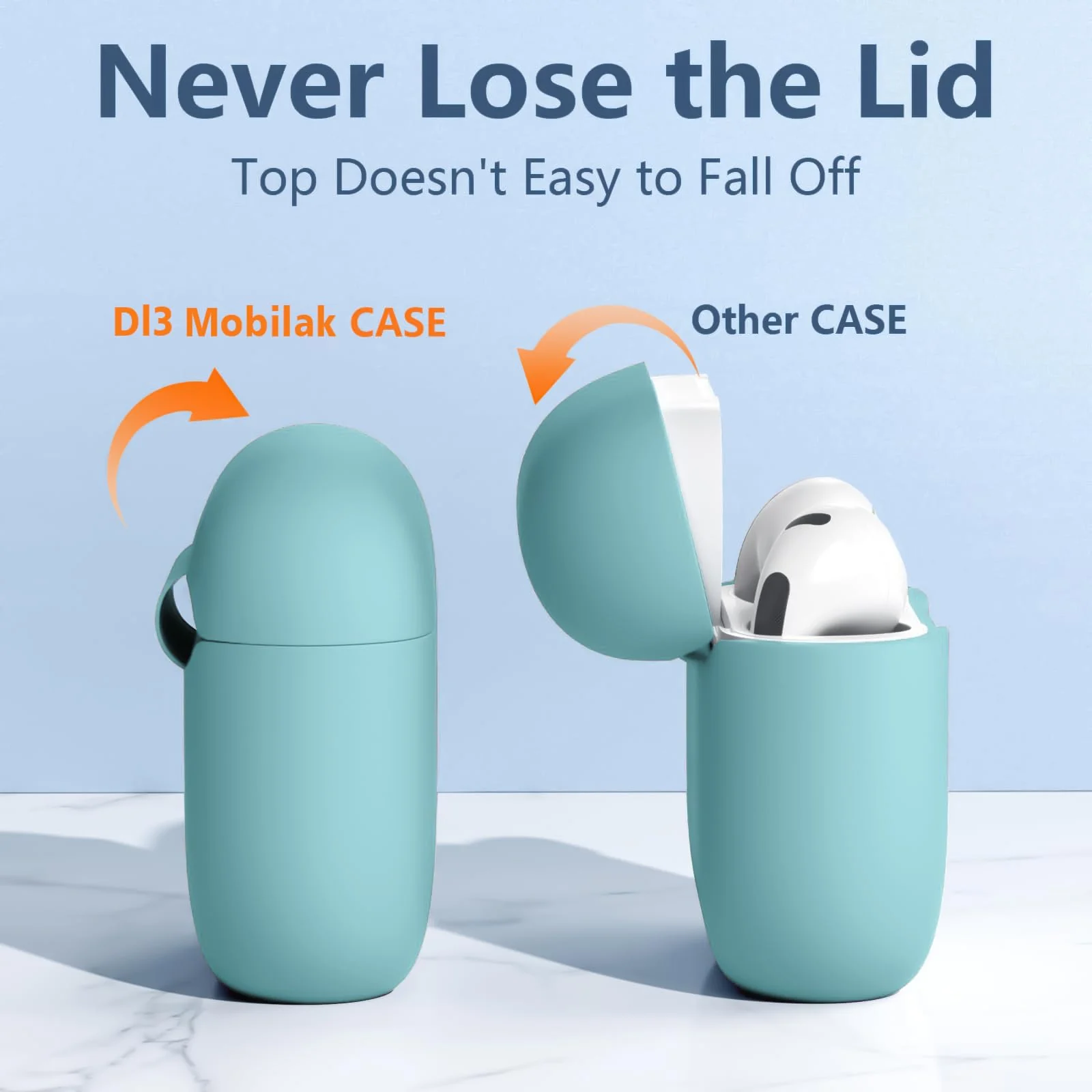 DL3 Mobilak AirPods 3 Case Cover, Silicone Protective Accessories Skin with Keychain Compatible with Apple AirPod 3rd Generation 2021 for Women Girl, Front LED Visible - Blue Green