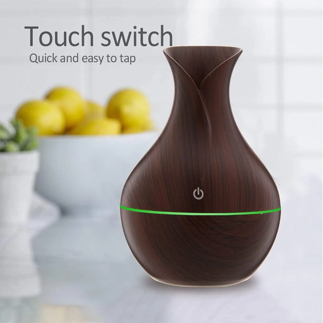 Mobigon Wood Cool Mist Ultrasonic Humidifier for Room Moisture, Aroma Diffuser for Home, 200ml Essential Oil Diffuser with 7 Colorful Night Light, Auto Shut-Off, Home, Office, car - E.Dark Brown