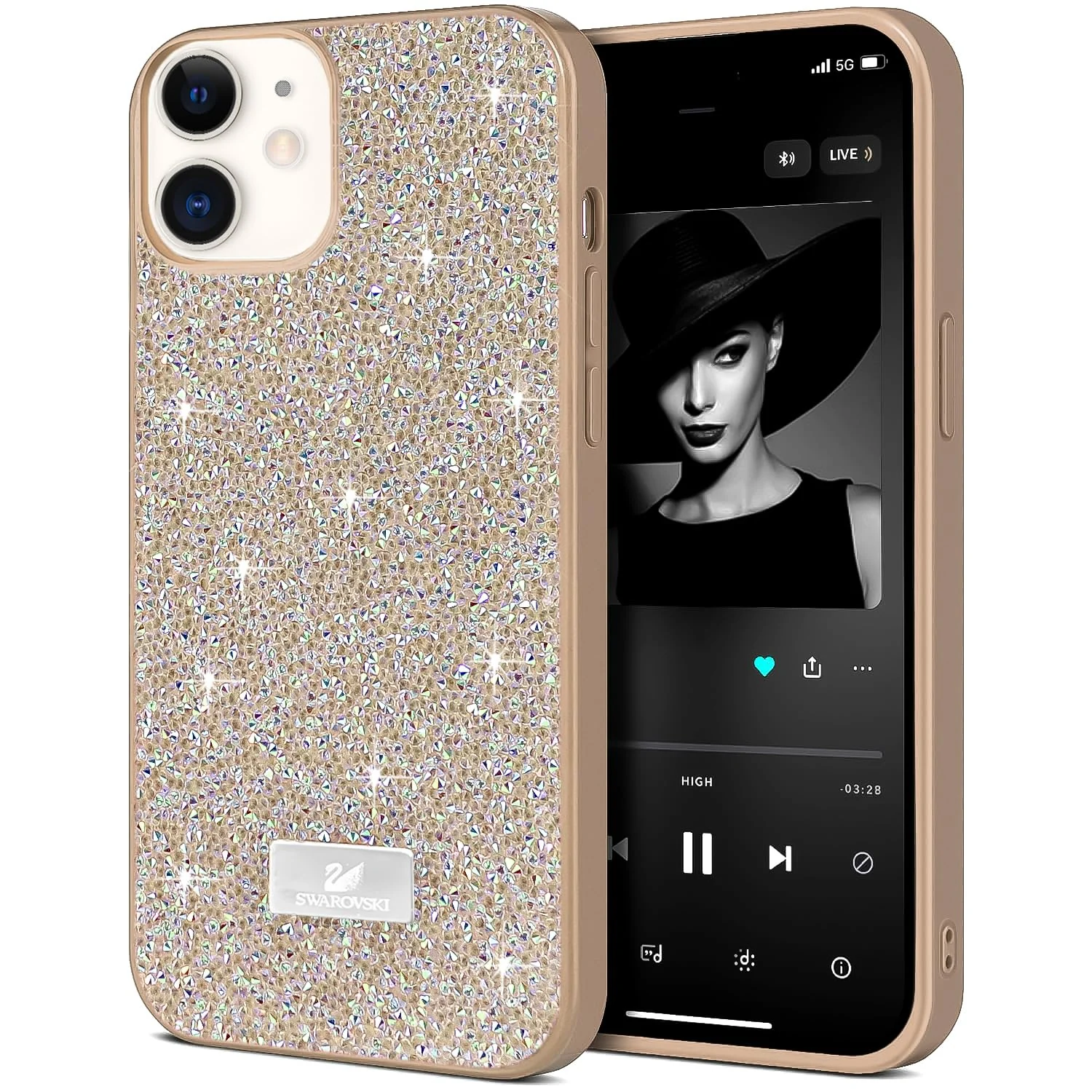 DL3 Mobilak Glitter Rhinestone Protective Case for iPhone 12 6.1-Inch with Shockproof Design - Gold & Silver