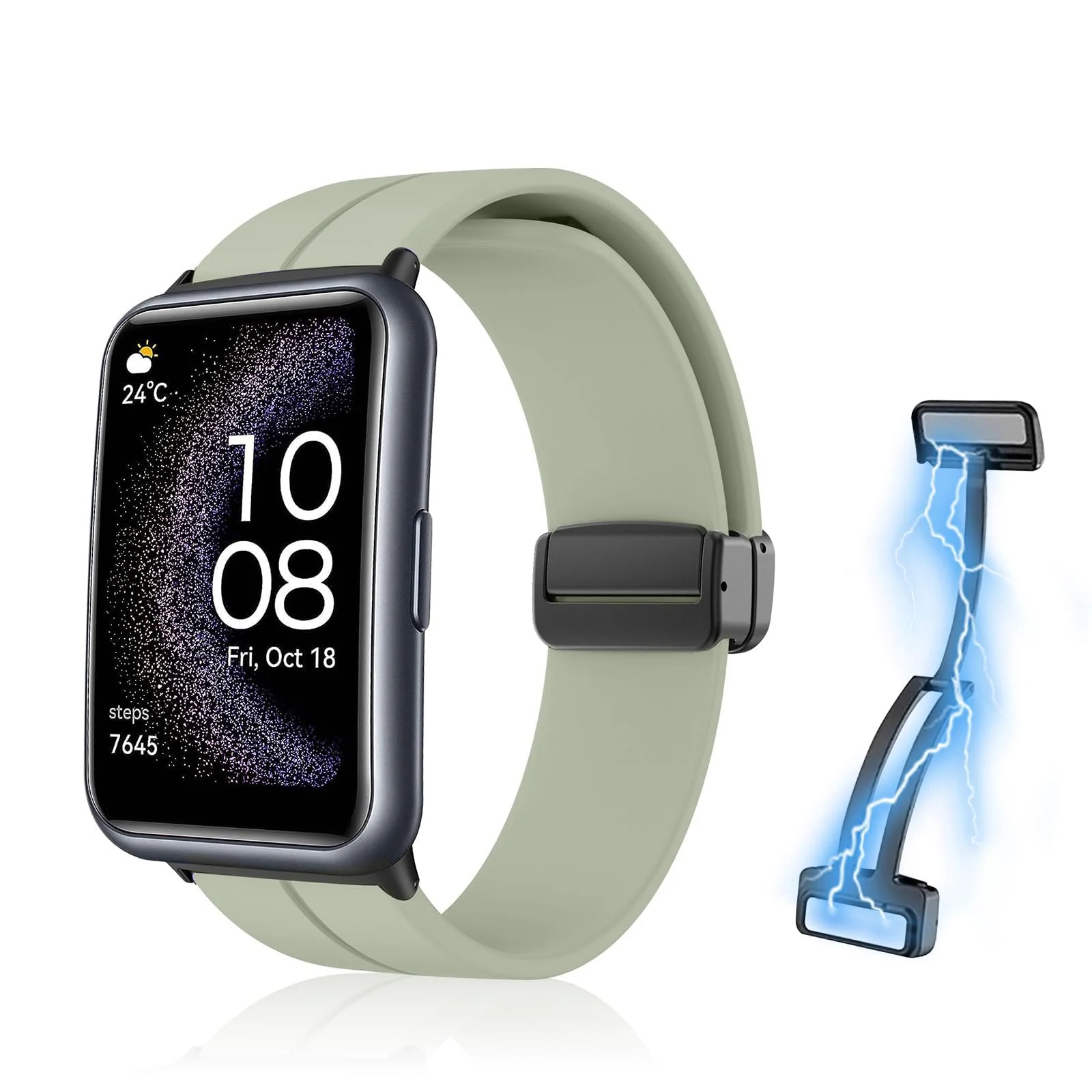 DL3 Mobilak Silicone Strap Compatible with Huawei Watch Fit Magnetic Metal Stainless Buckle Sport Silicone Strap for Huawei Watch Fit Band Quick Release Soft Replacment Wristband - Light Green