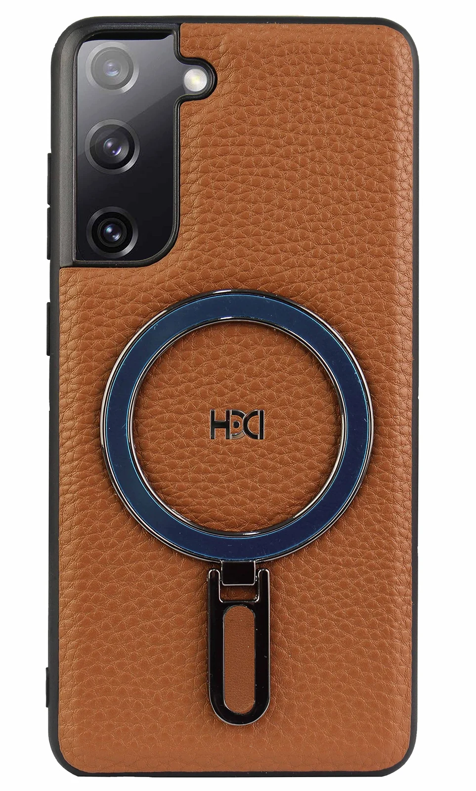 DL3 Mobilak Case Magnetic For Samsung Galaxy S21 FE 5G [Compatible with MagSafe] with Stand, [Military Grade Drop Protection] Shockproof Leather Back Slim Protective Phone Case - Havana
