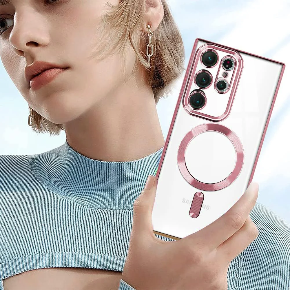 DL3 Mobilak Clear MagSafe-Compatible Magnetic Case for Samsung Galaxy Note 20 Ultra with Camera Protection and Shockproof Design - Pink