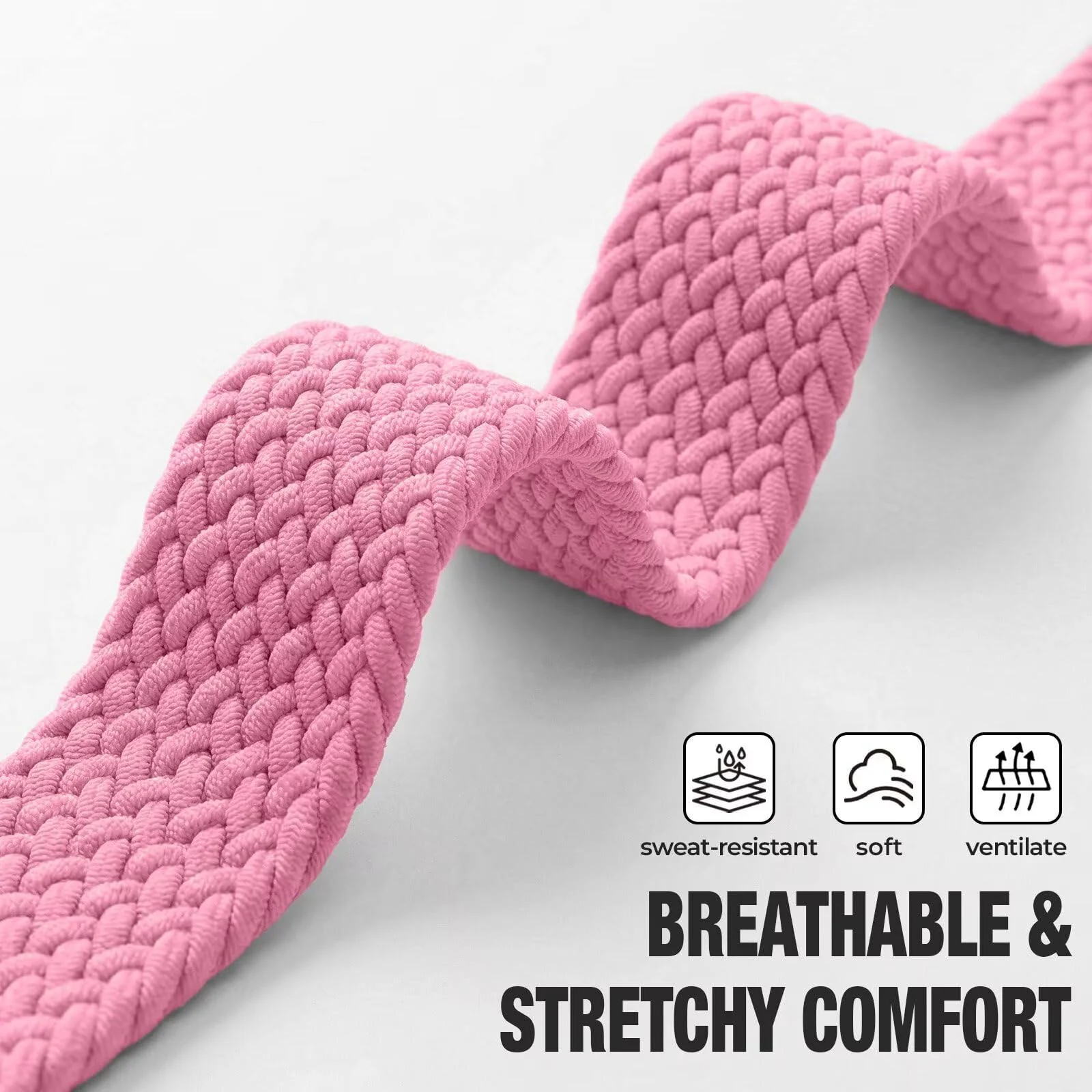 DL3 Mobilak Sport Solo Loop Compatible with Apple Watch Band 42mm 44mm 45mm 46mm 49mm for Women Men, Magnetic Strap Stretchy Braided Wristband for iWatch Series 11 10 9 8 7 6 5 4 3 Ultra 3 2 1 SE SE2 - B-Pink