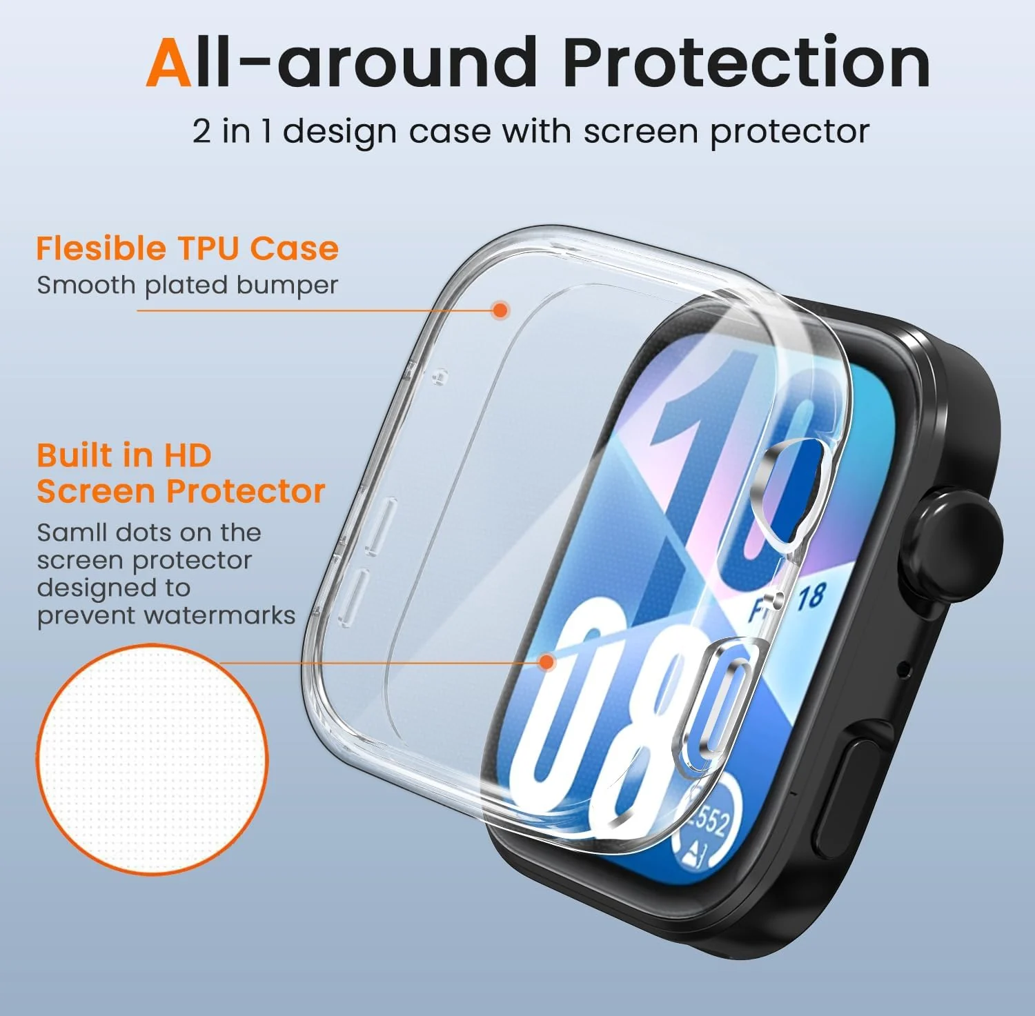 DL3 Mobilak Protective Case compatible with Huawei Watch Fit 4, All-around Flexible TPU Case with Built-in Screen Protector, Soft Frame & Shockproof Cover For Huawei Watch Fit 4 - Clear