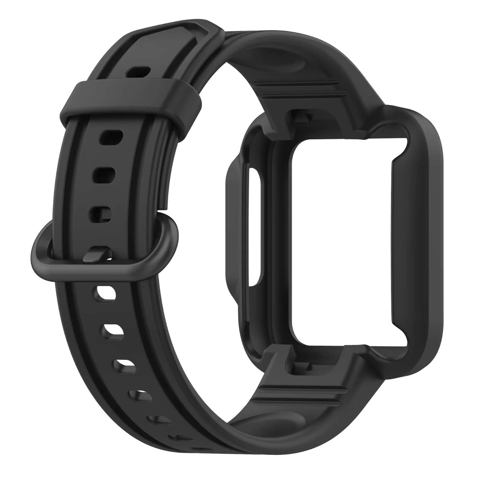 DL3 Mobilak Replacement Wrist Band Compatible with Xiaomi MI Watch Lite/Redmi Watch 2 Lite/Poco Watch/Redmi Watch 2/Horloge 2, Adjustable Soft Silicone Wrist Strap with Cover ( ), unisex-adult - Black