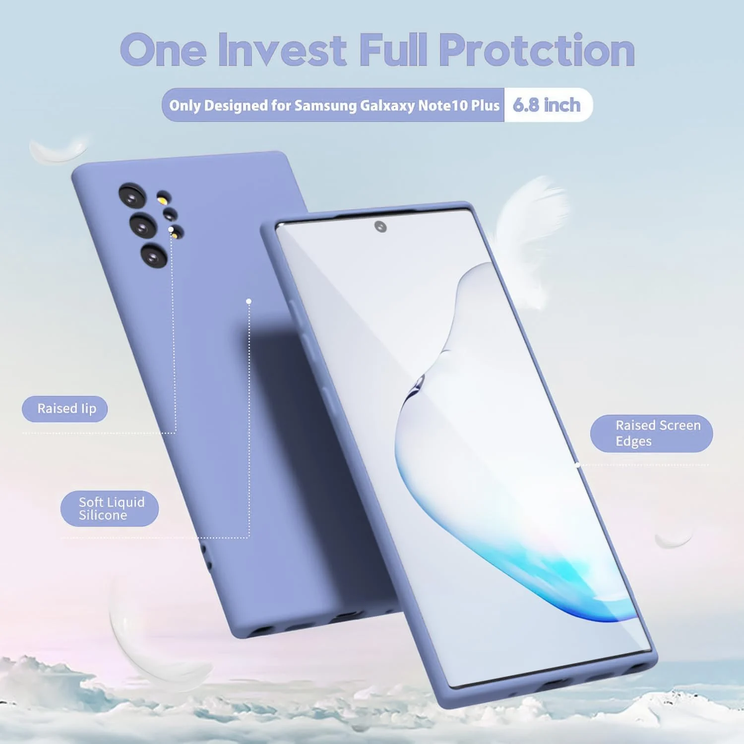 DL3 Mobilak Liquid Silicone Protective Case for Samsung Galaxy Note10 Plus with Microfiber Lining and Shockproof Design - Baby Blue