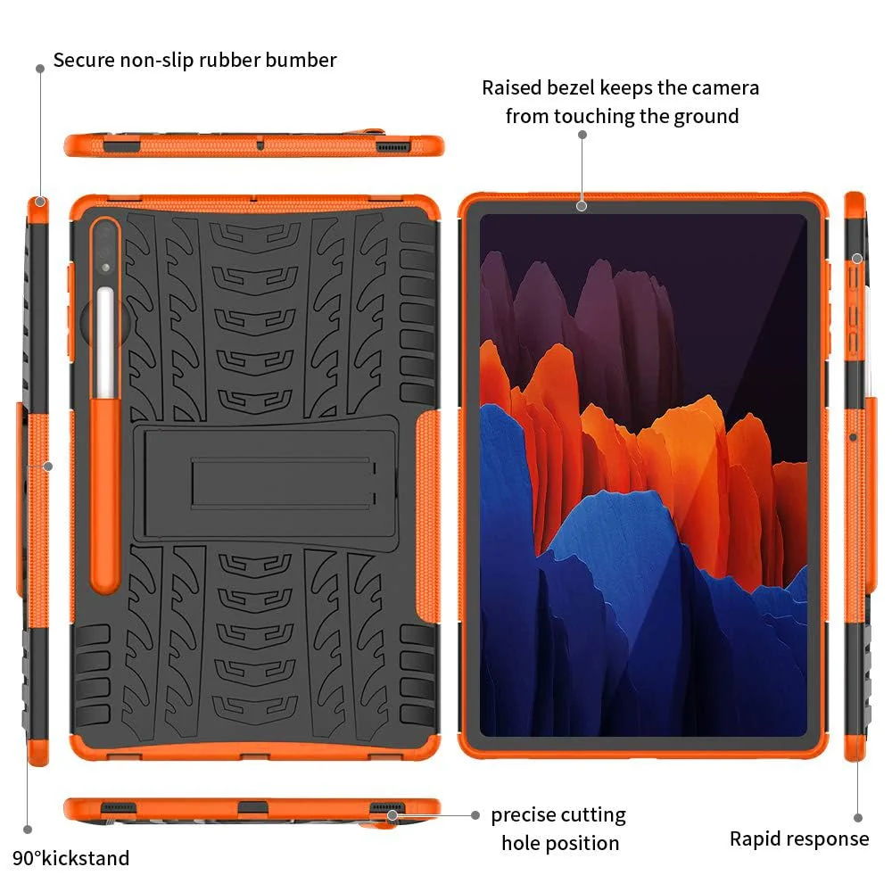 DL3 Mobilak Case For Samsung Galaxy Tab S8 Plus 2022/S7 FE 2021/S7 Plus 2020 12.4 Inch, Hybrid Rugged Armor Heavy Duty 2 in 1 TPU + PC Combo Dual Layer Shockproof Case with Kickstand - Orange
