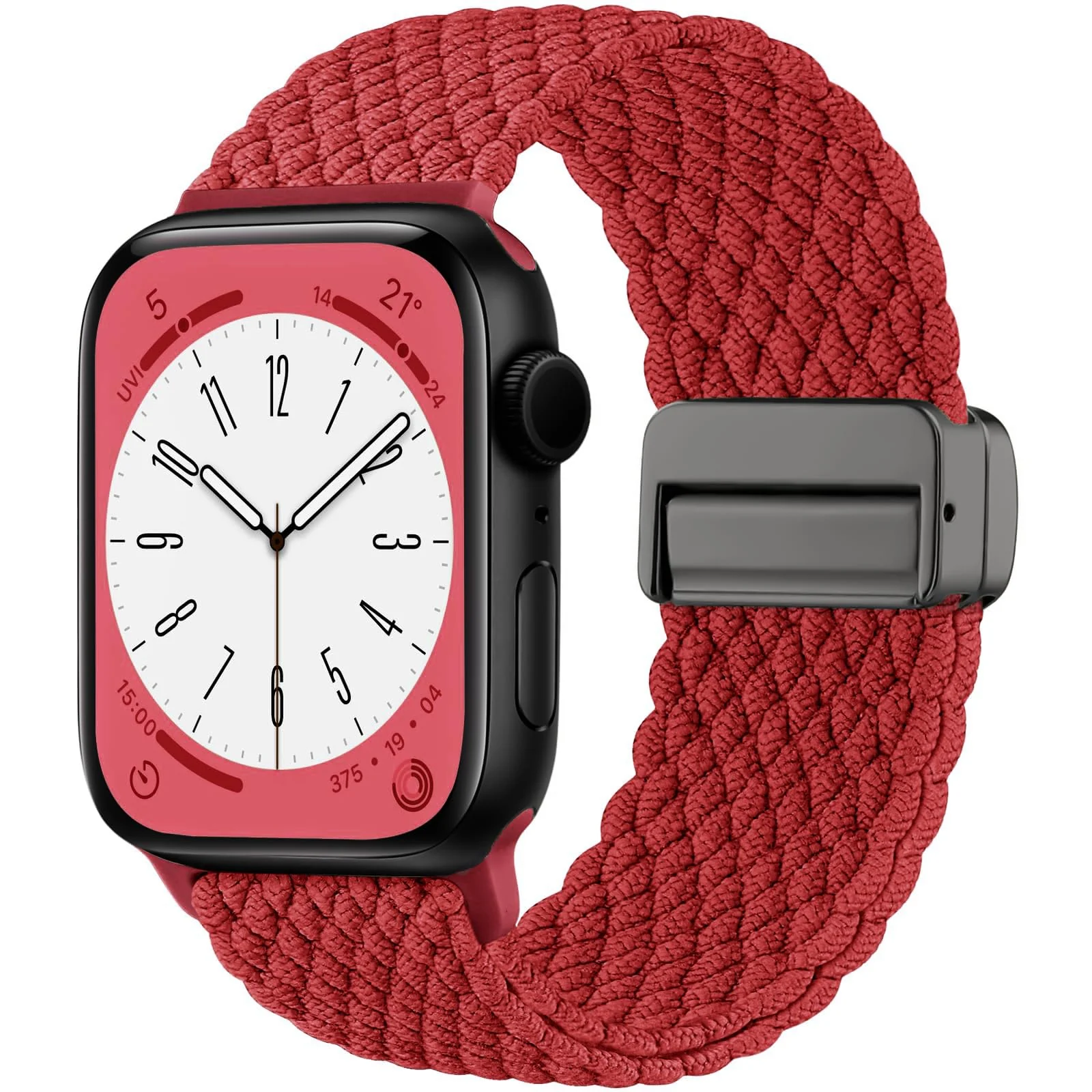 DL3 Mobilak Sport Solo Loop Compatible with Apple Watch Band 42mm 44mm 45mm 46mm 49mm for Women Men, Magnetic Strap Stretchy Braided Wristband for iWatch Series 11 10 9 8 7 6 5 4 3 Ultra 3 2 1 SE SE2 - Red