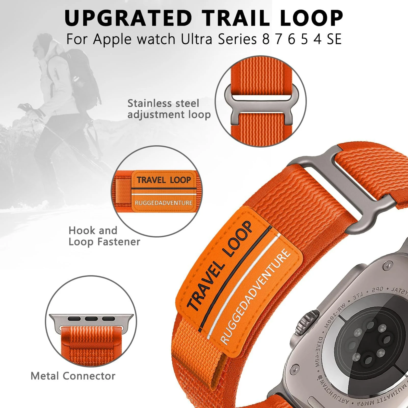 DL3 Mobilak Trail Loop Strap for Apple Watch Ultra Band 49mm 45mm 44mm 42mm iWatch Ultra Band Men Women, Rugged Sport Strap Soft Nylon Wristband for iWatch Ultra 2 Bands Series 9 8 7 6 5 4 3 2 1 SE - A.Orange