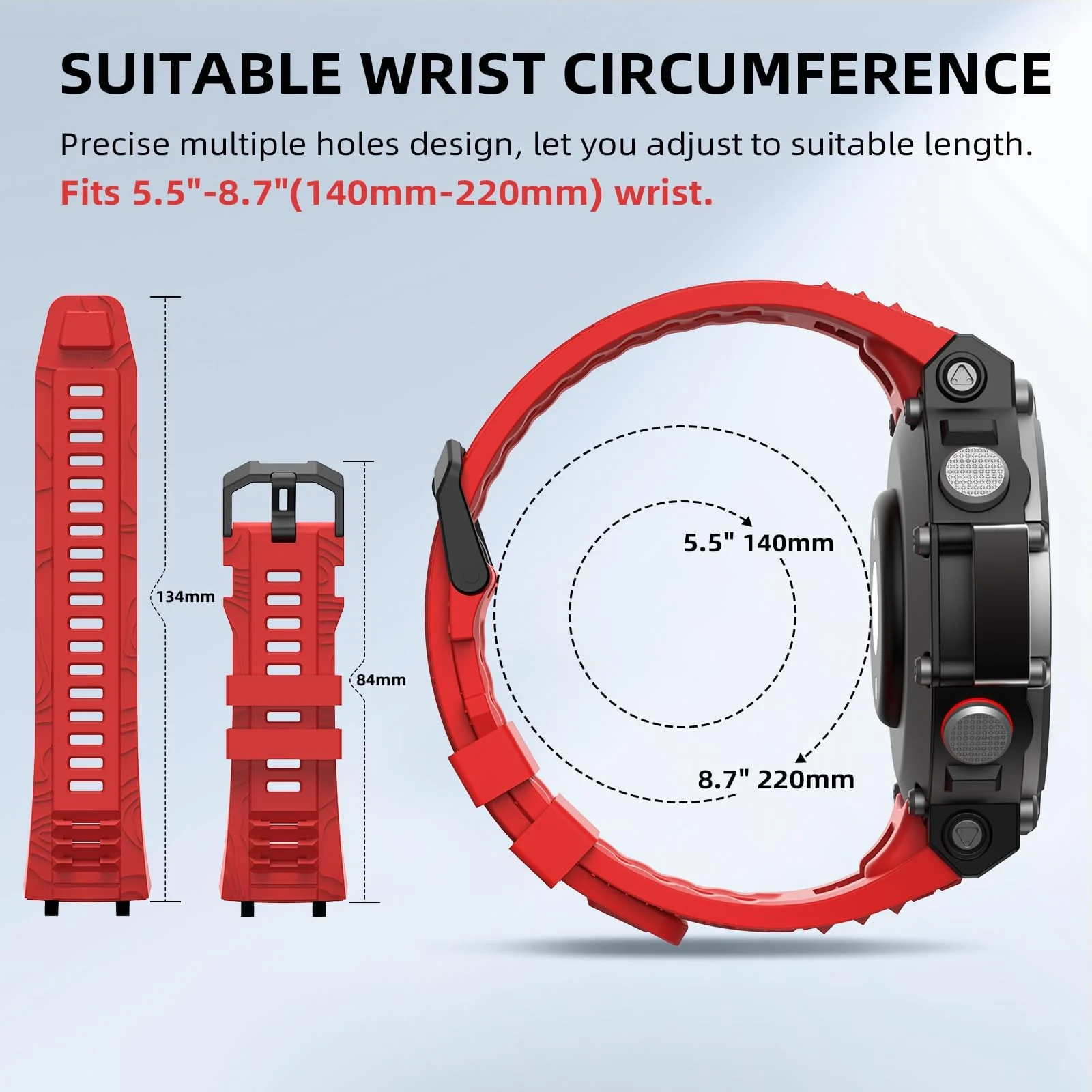 DL3 Mobilak Strap Compatible with Amazfit T-Rex 3, Men Women Sport Waterproof Soft Breathable Silicone Watch Bands Compatible with Amazfit T-Rex 3 with 1 Install Tool - Red