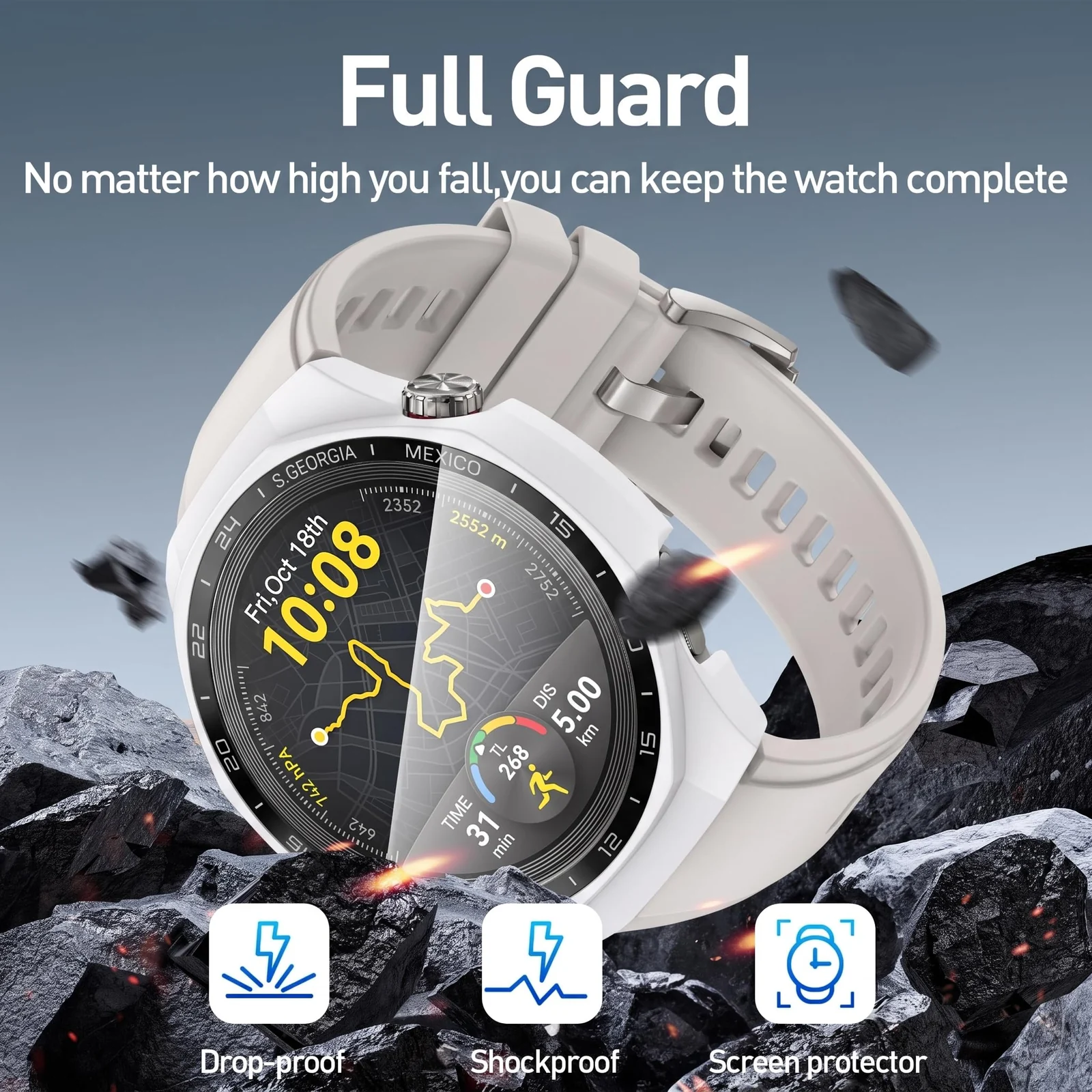 DL3 MOBILAK Full-Coverage Watch Case with Tempered Glass for Huawei Watch GT 5 Pro 46 mm, White
