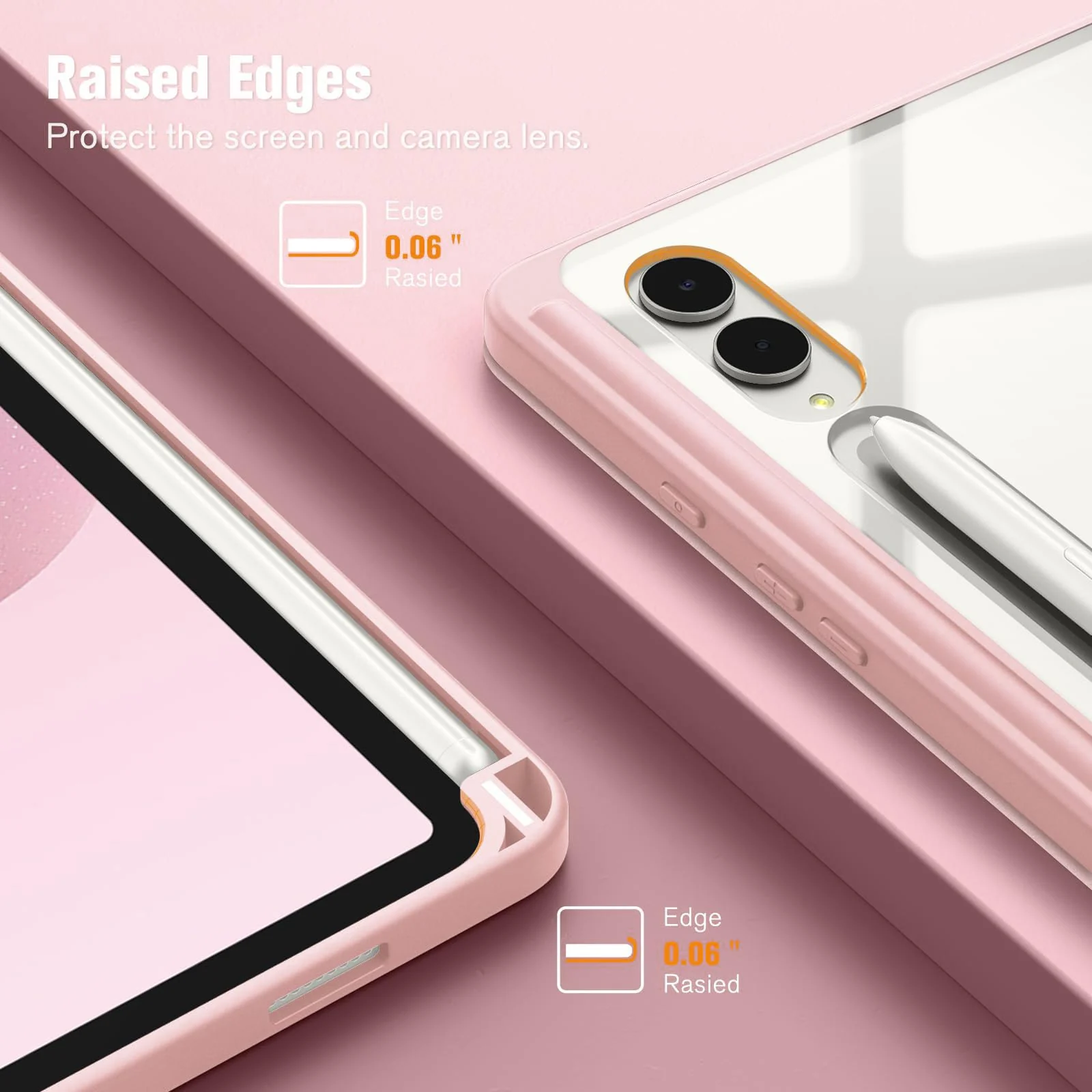 DL3 Mobilak Hybrid Slim Case for Samsung Galaxy Tab S8 Plus 2022/S7 FE 2021/S7 Plus 2020 12.4 Inch with S Pen Holder, Shockproof Cover with Clear Transparent Back Shell, Auto Wake/Sleep - Rose Gold