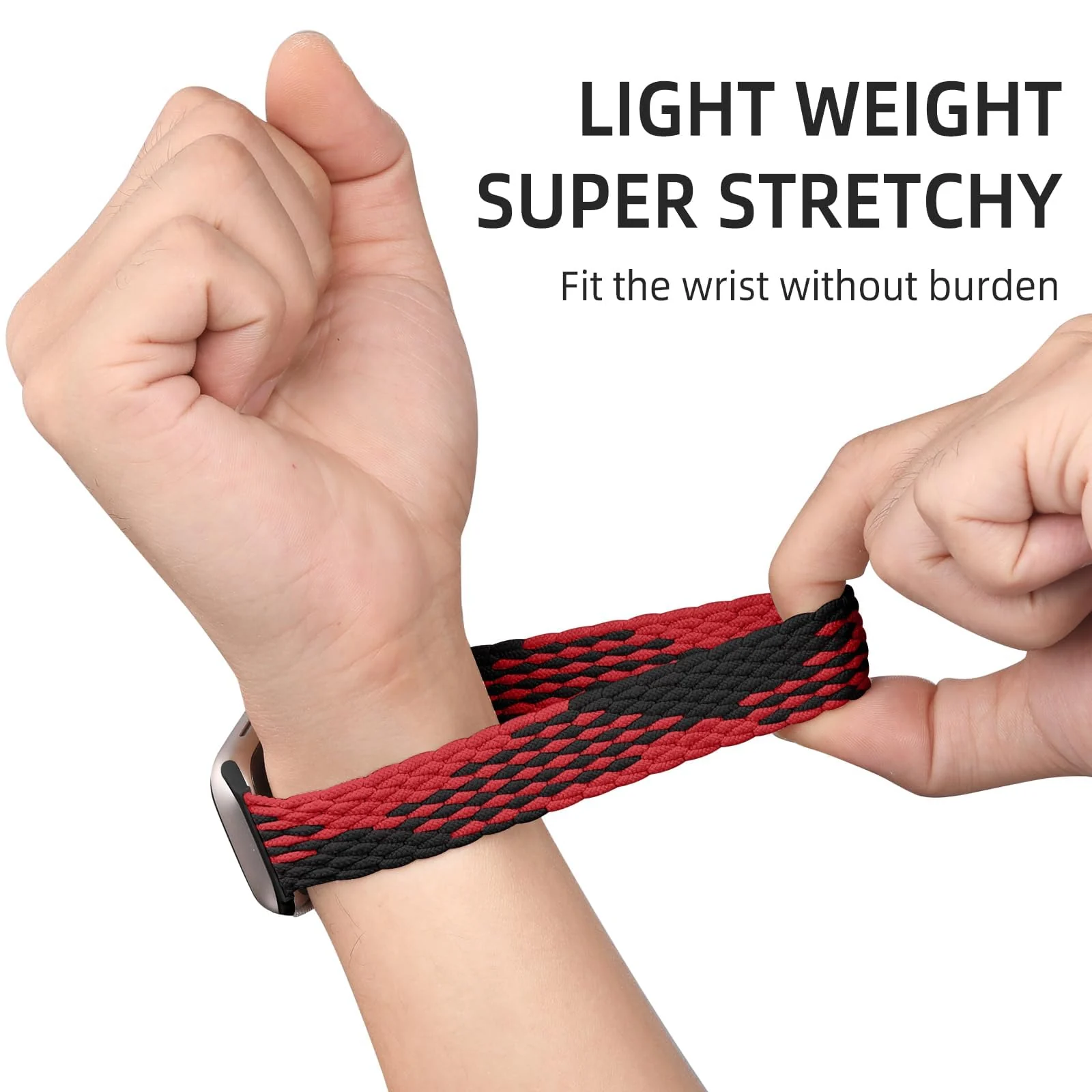 DL3 Mobilak Braided Solo Loop Band For Apple Watch Band 49mm 45mm 44mm 42mm, Replacement Wristband Nylon Strap for iWatch Series SE 9/8/7/6/5/4/3/2/1/Ultra/Ultra 2 ( Red, Small), unisex-adult - Black