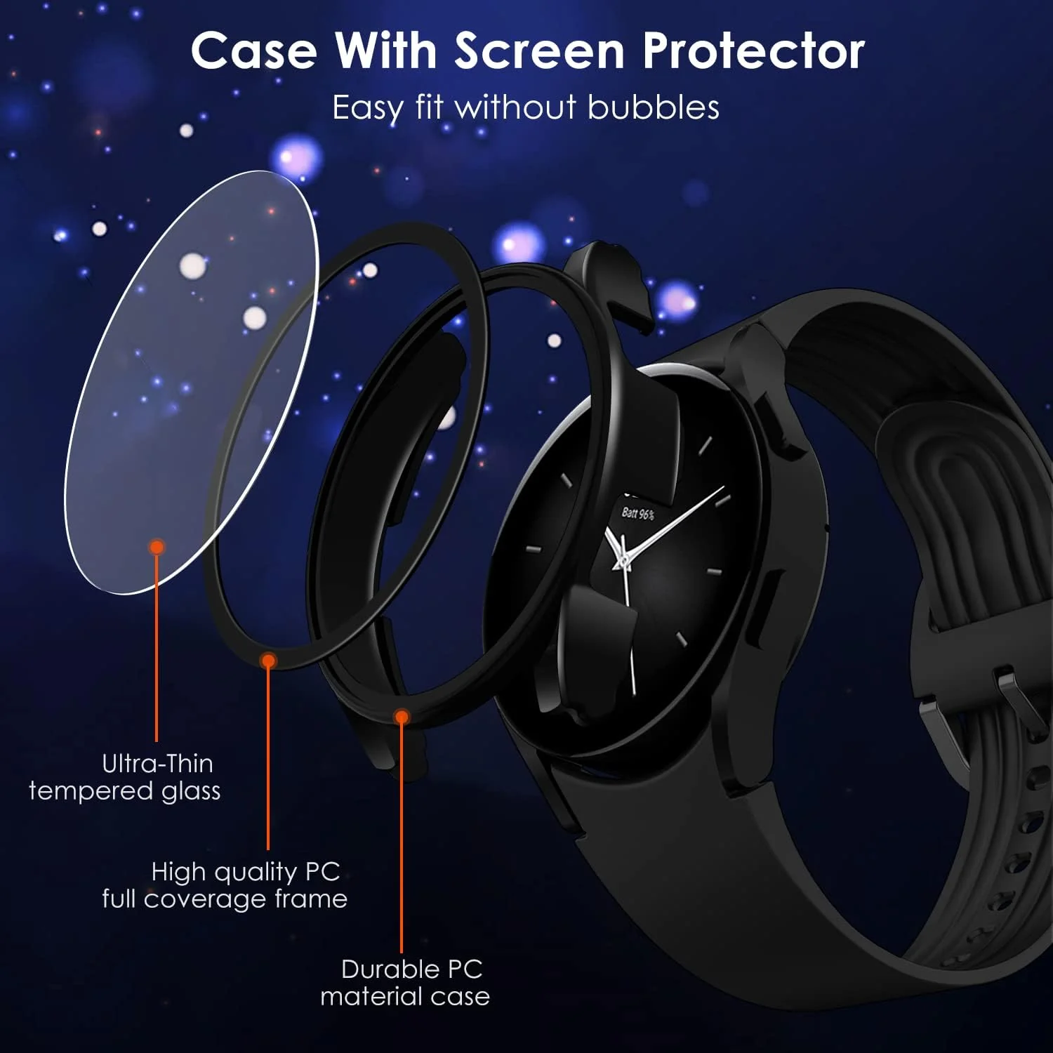 DL3 Mobilak For Xiaomi Watch S2 42mm Case with Tempered Glass Screen Protector for Xiaomi Watch S2 42mm, 9H Hardness 360° All-Round Protective Ultra Thin Protective PC Case - Black