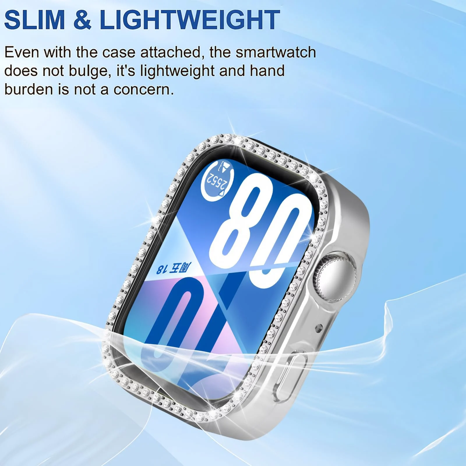 DL3 Mobilak Bling Case Without screen protector for Huawei Watch Fit 4, Hard PC Frame Case, Crystal Diamonds Bumper Cover for Women Girls, Slim Protective Cover for Huawei Watch Fit 4 - Silver