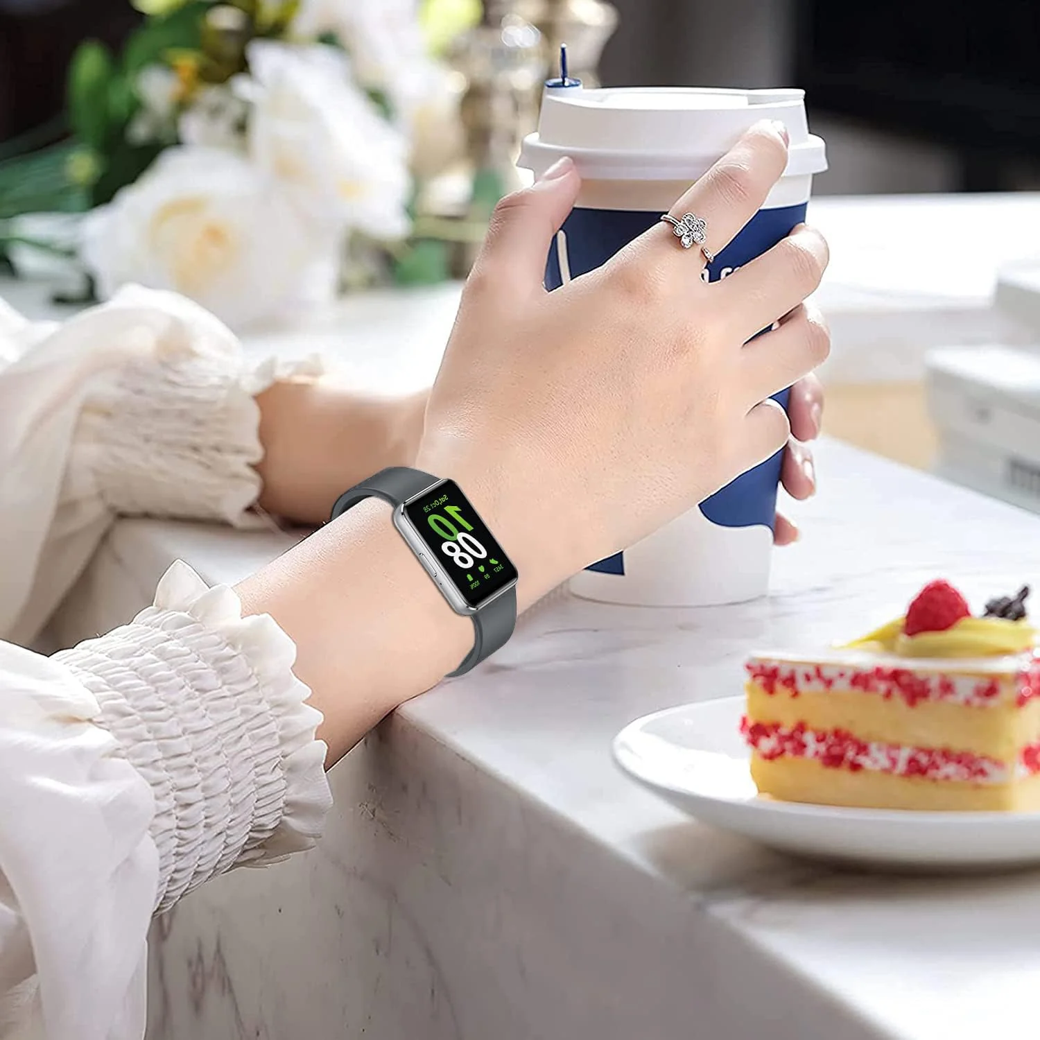 DL3 MOBILAK Silicone Bracelet for Samsung Galaxy Fit 3 Strap, Soft Silicone Sport Replacement Strap For Women/Men, Adjustable Waterproof Sports Band - Space Gray