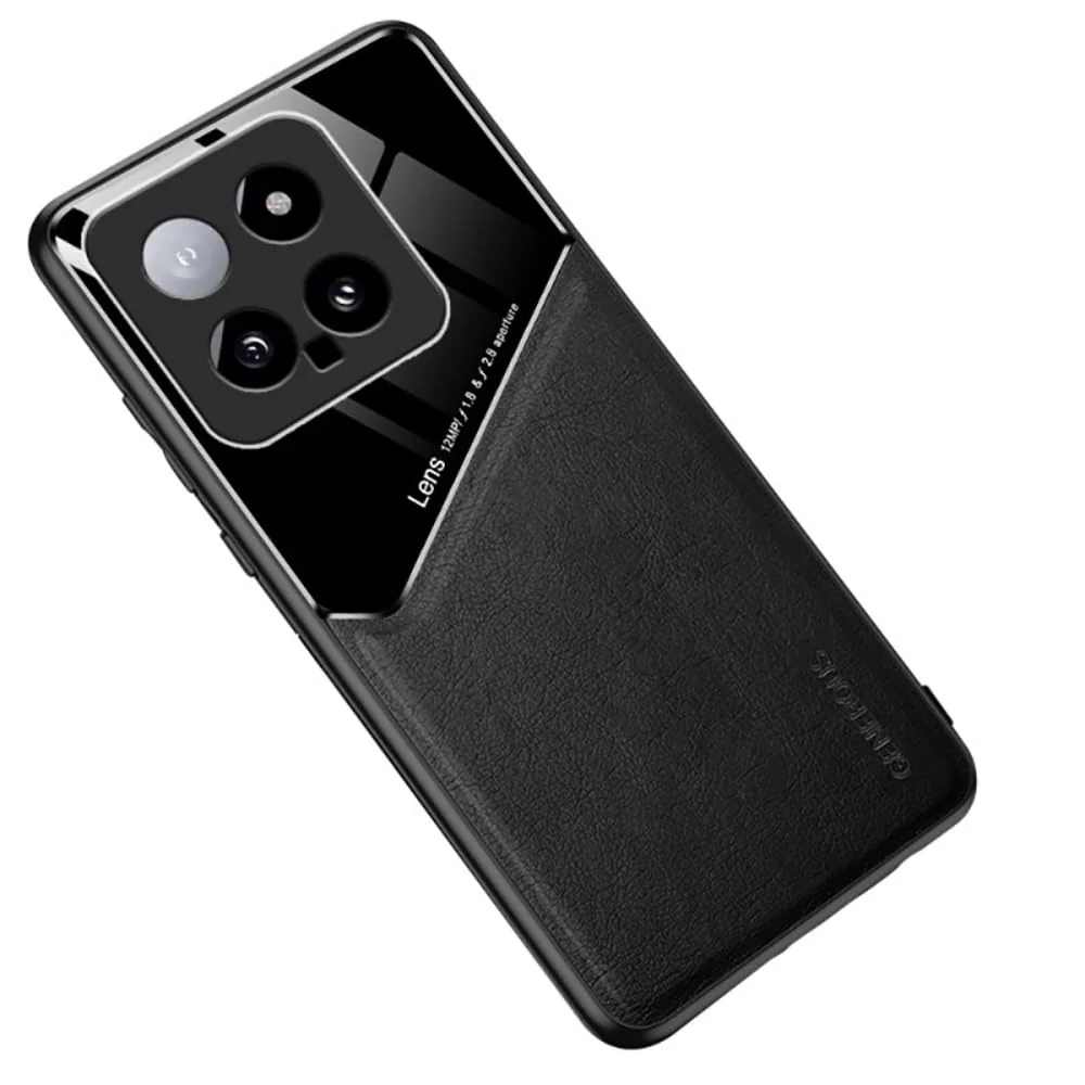 DL3 Mobilak Faux Leather and Plexiglass TPU Case for Xiaomi 14 with Magnetic Car-Mount Support and Shockproof Design - Black