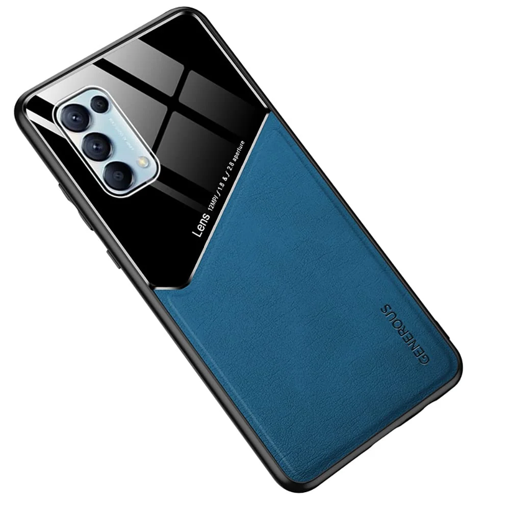DL3 Mobilak Leather and PC Protective Case for OPPO Reno 4, Built-in magnetic car-mount support, Camera protection, Shock-absorbing protection - Blue