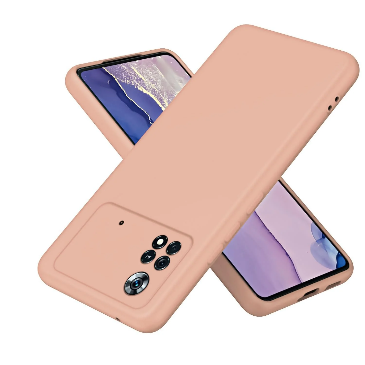 DL3 Mobilak Liquid Silicone Protective Case with Soft Microfiber Lining with Full Camera Protection for Xiaomi Poco X4 Pro 5G - Light Orange