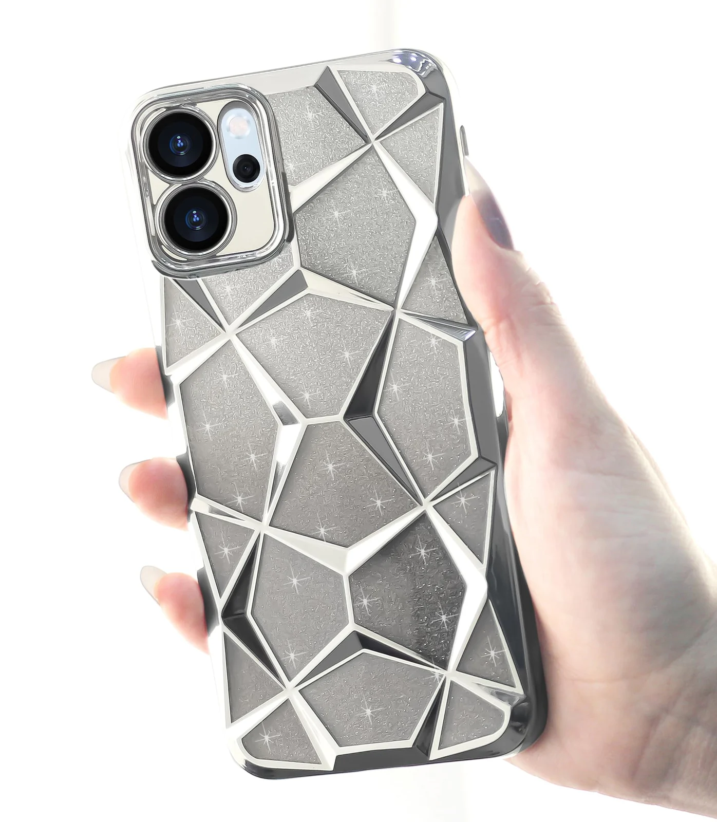 DL3 Mobilak Compatible with OPPO Reno 14F / OPPO Reno14 FS Case Plating Bling Gradient Glitter Clear Cover Soft TPU Silicone Cute Camera Protection Shockproof Back for Women Girls Case - Silver