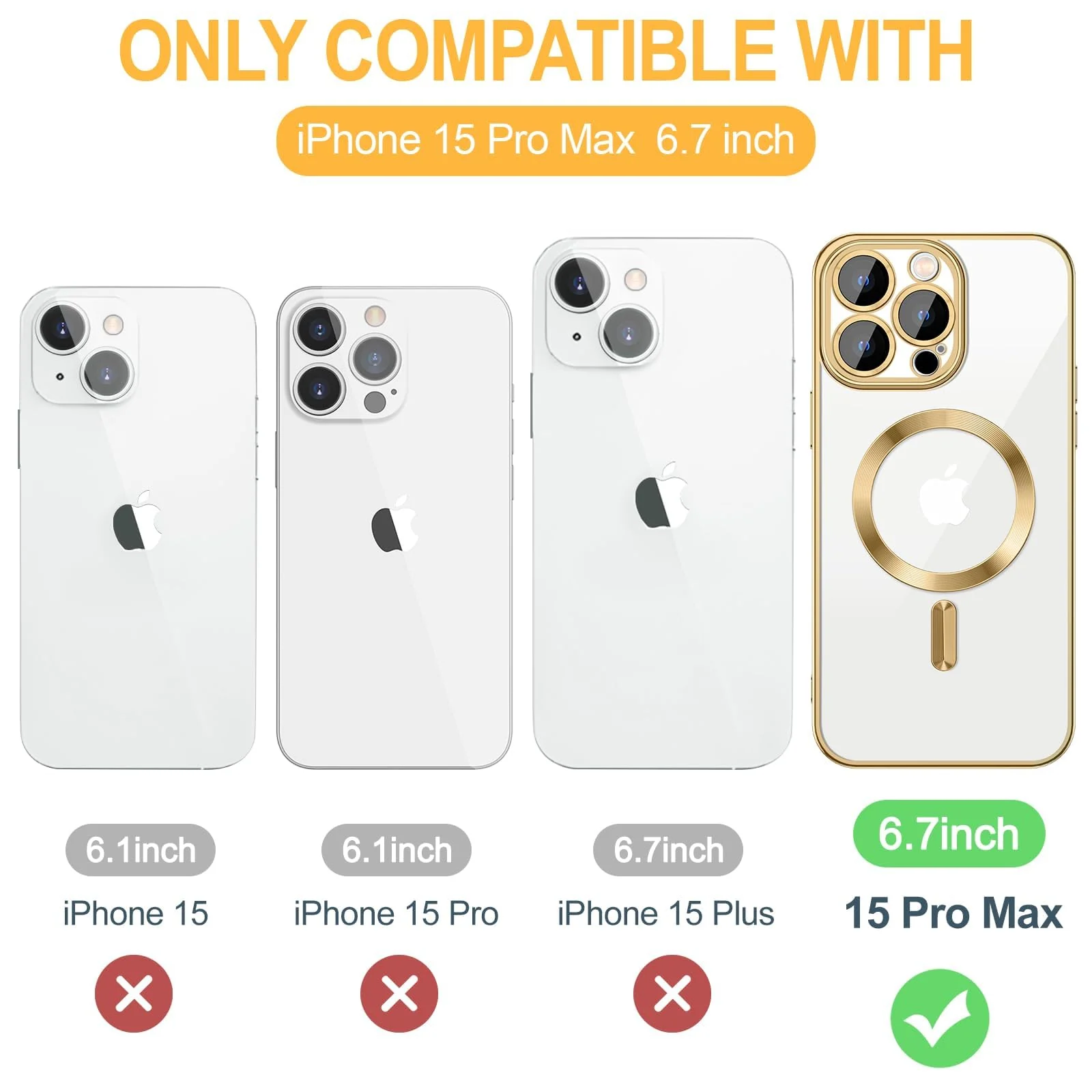 DL3 Mobilak Clear MagSafe-Compatible Magnetic Case for iPhone 15 Pro Max with Camera Protection and Shockproof Design - Gold