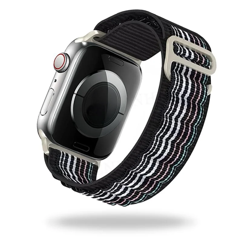 Apple Watch Ultra 49MM 45MM 44MM 42MM — DL3 Mobilak Trail/Alpine Loop Nylon Band Compatible with Apple Watch Ultra 2/Ultra Band 49mm 45mm 44mm 42mm, Adjustable with Metal C-Hook Strap for iWatch Ultra Series 9/8/7/6/5/4/3/2/1/SE2/SE - Black Rainbow