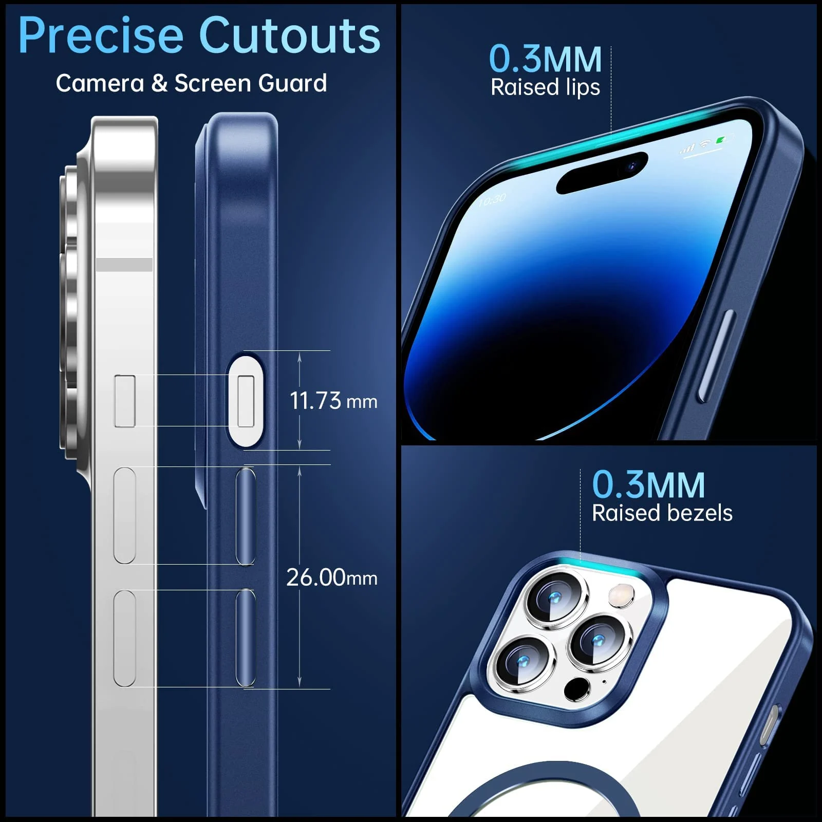DL3 Mobilak Clear TPU Case for iPhone 14 (6.1 Inch), Compatible with MagSafe accessories, Shock-absorbing protection, Anti-fingerprint finish - Blue