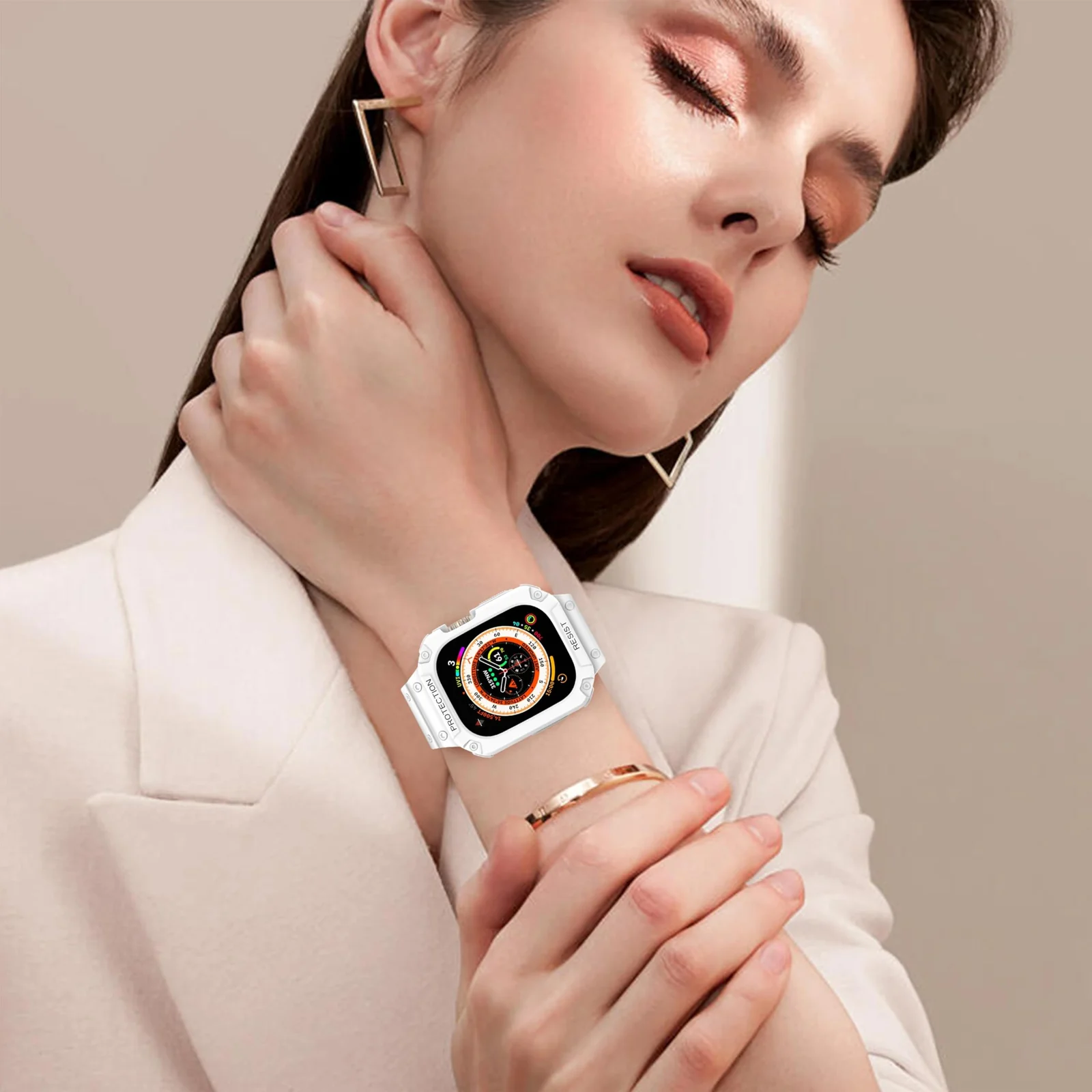 DL3 Mobilak Compatible With Apple Watch Band Ultra 2/1 49mm with Bumper Case, Rugged Men Bands for iWatch Ultra 2 / Ultra 49 mm, Sport Military Protector Drop-proof Shockproof - White