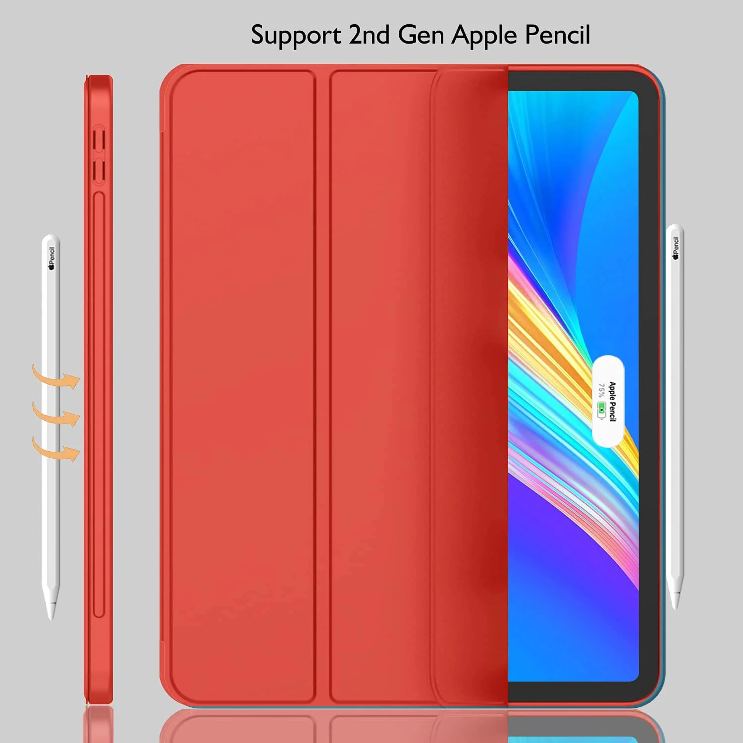 DL3 Mobilak iPad Pro 11 Inch Case 2022(4th Gen)/2021(3rd Gen)/2020(2nd Gen) with Pencil Holder, Smart iPad Case [Support Touch ID and Auto Wake/Sleep] with Auto 2nd Gen Pencil Charging - Red