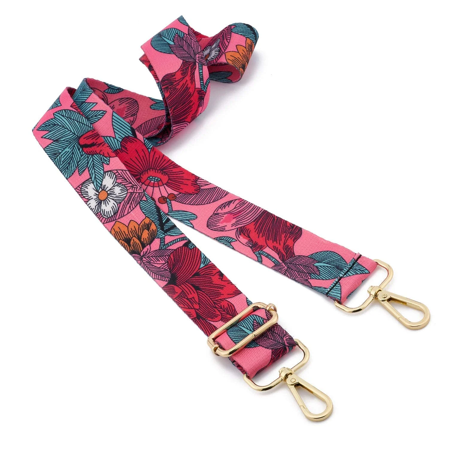 DL3 Mobilak Adjustable Wide Crossbody Bag Strap for Women, Replacement Shoulder Strap for Handbags, Totes & Purses with Elegant Embroidered Pattern and Metal Hooks - Oversized Floral