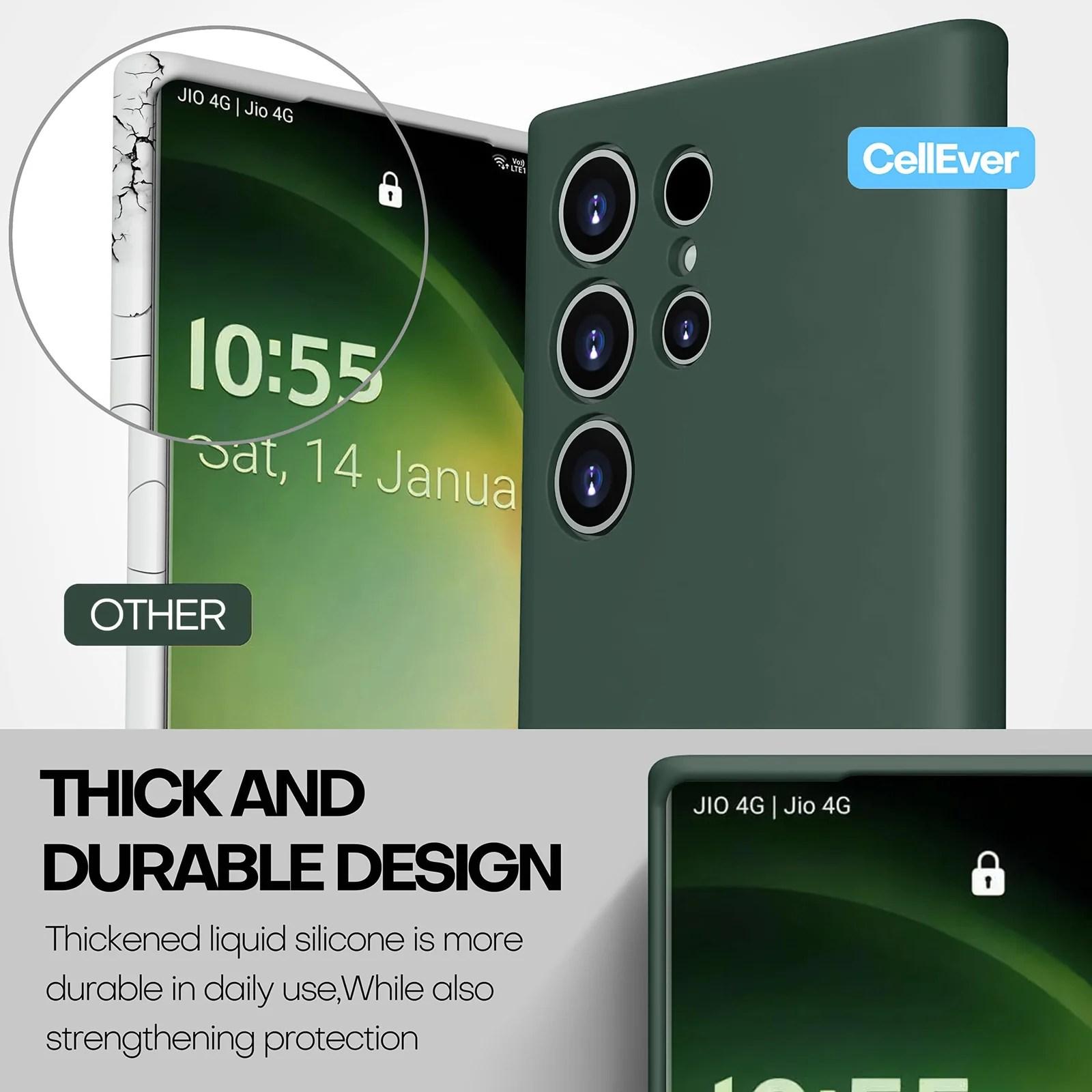 DL3 Mobilak Soft Silicone Protective Case for Samsung Galaxy S22 Ultra 5G with Microfiber Lining and Shockproof Design - Green