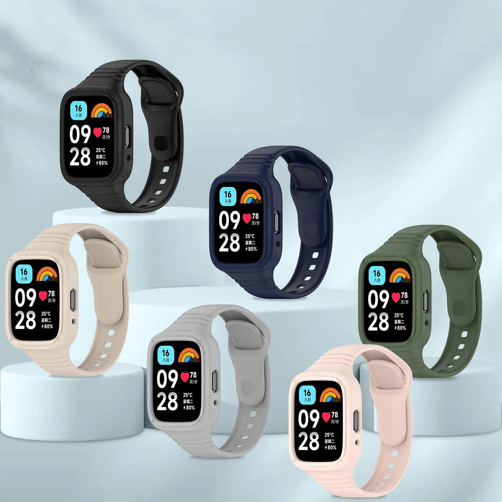 DL3 Mobilak Strap With Cover Compatible with Xiaomi Redmi Watch 3 Lite/Redmi Watch 3 Active, Silicone Sport Band Replacement Watchband with Bumper Case, Adjustable Wristband - Gray