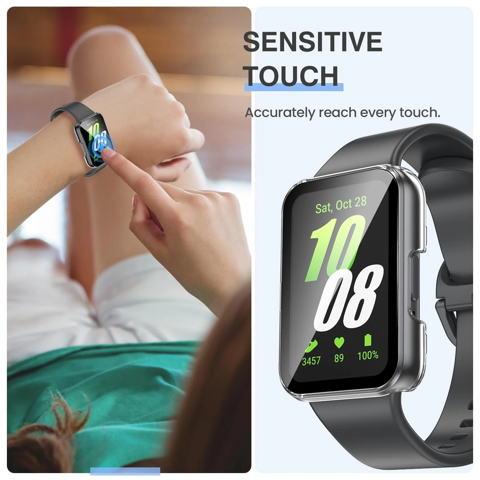 DL3 MOBILAK Full-Coverage Watch Case with Tempered Glass for Samsung Galaxy Fit 3, Clear